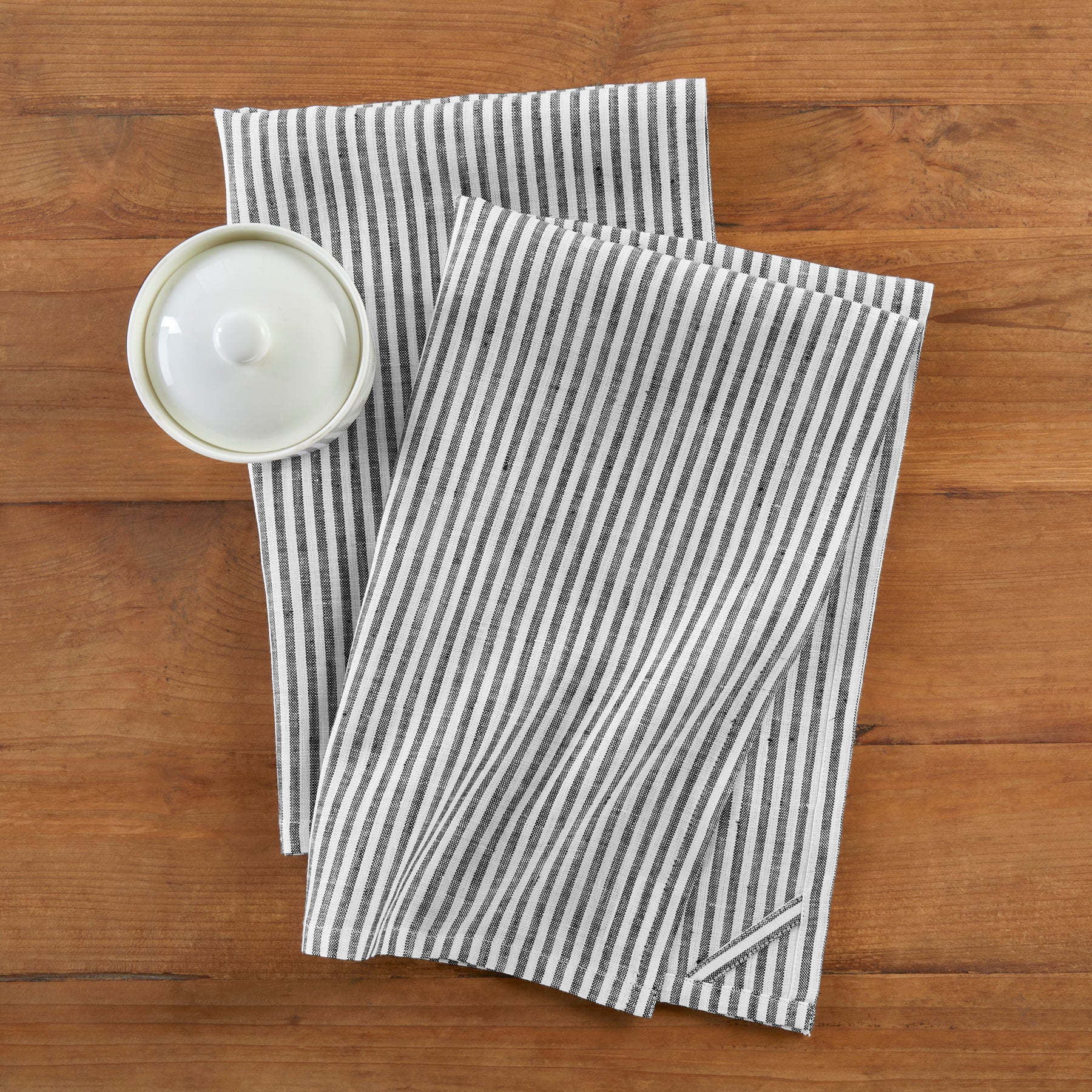 Premium Narrow Stripe Cotton Kitchen Towels - Set of 2 Absorbent Dish Towels for Drying Dishes & Cleaning - Soft & Durable for Everyday Kitchen Use