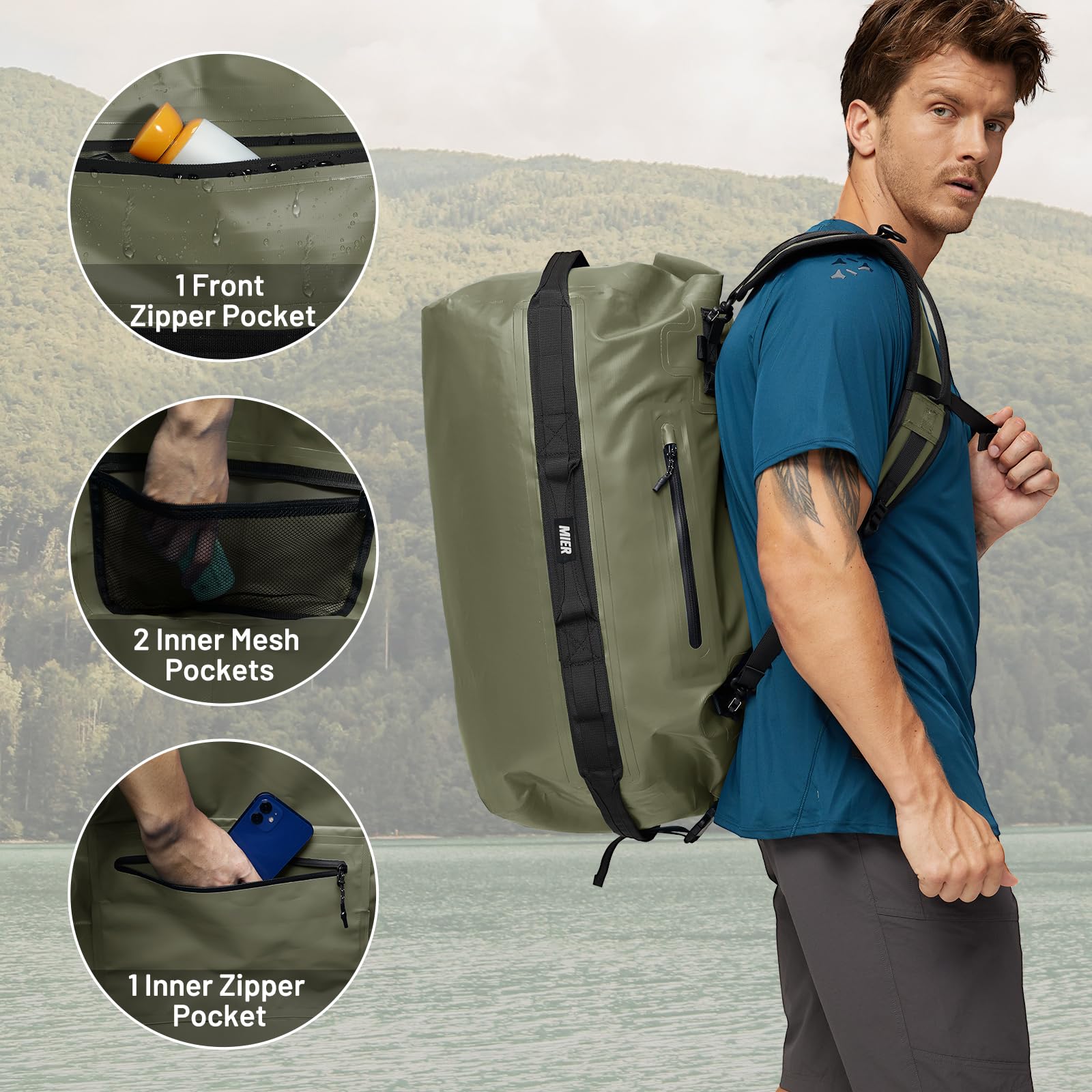 MIER Large Waterproof Duffel Bag Rolltop Dry Backpack - 60L/80L Durable Travel Duffle for Kayaking, Rafting, Boating, Swimming, Camping, Gym & Beach - Perfect for Outdoor Adventures & Water Sports