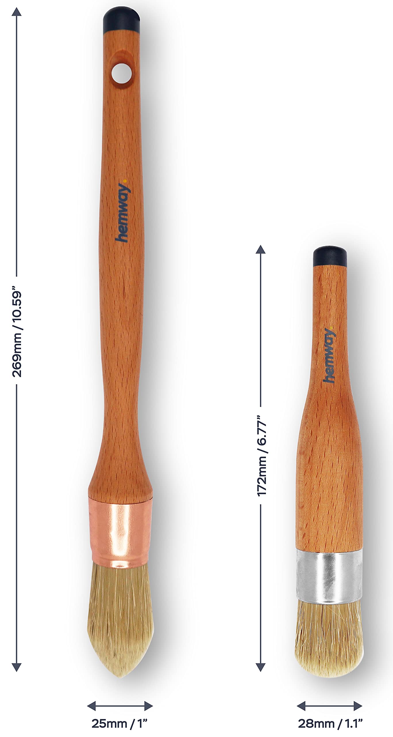 Hemway Premium Handmade Sculpted-Head Chalk, Lacquer & Wax Paint Brush Set (Pack of 2) - Sash & Round Brushes for Furniture, Walls & Ceilings - Perfect for DIY Projects, Shabby Chic Finishes, Home Renovation & Crafting