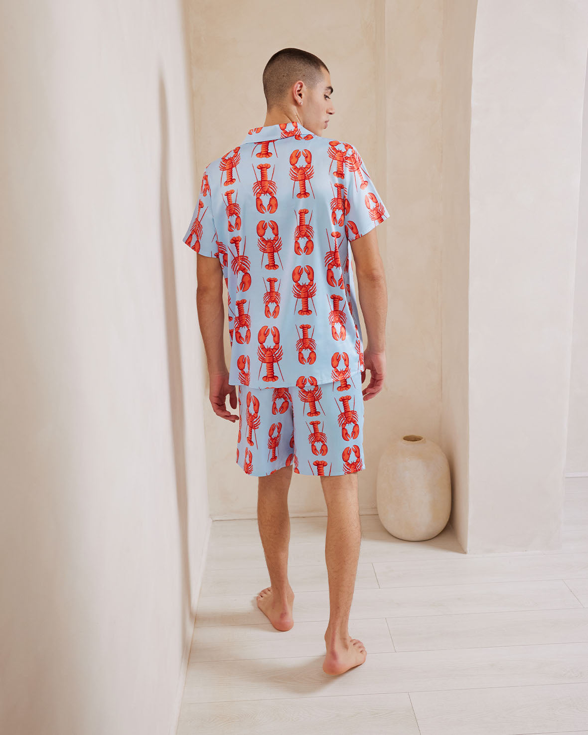 Satin Lobster Print Short Pajama Set for Women - Soft & Comfortable Sleepwear, Summer Nightwear, Loungewear - Perfect for Beach Vacations & Relaxing at Home