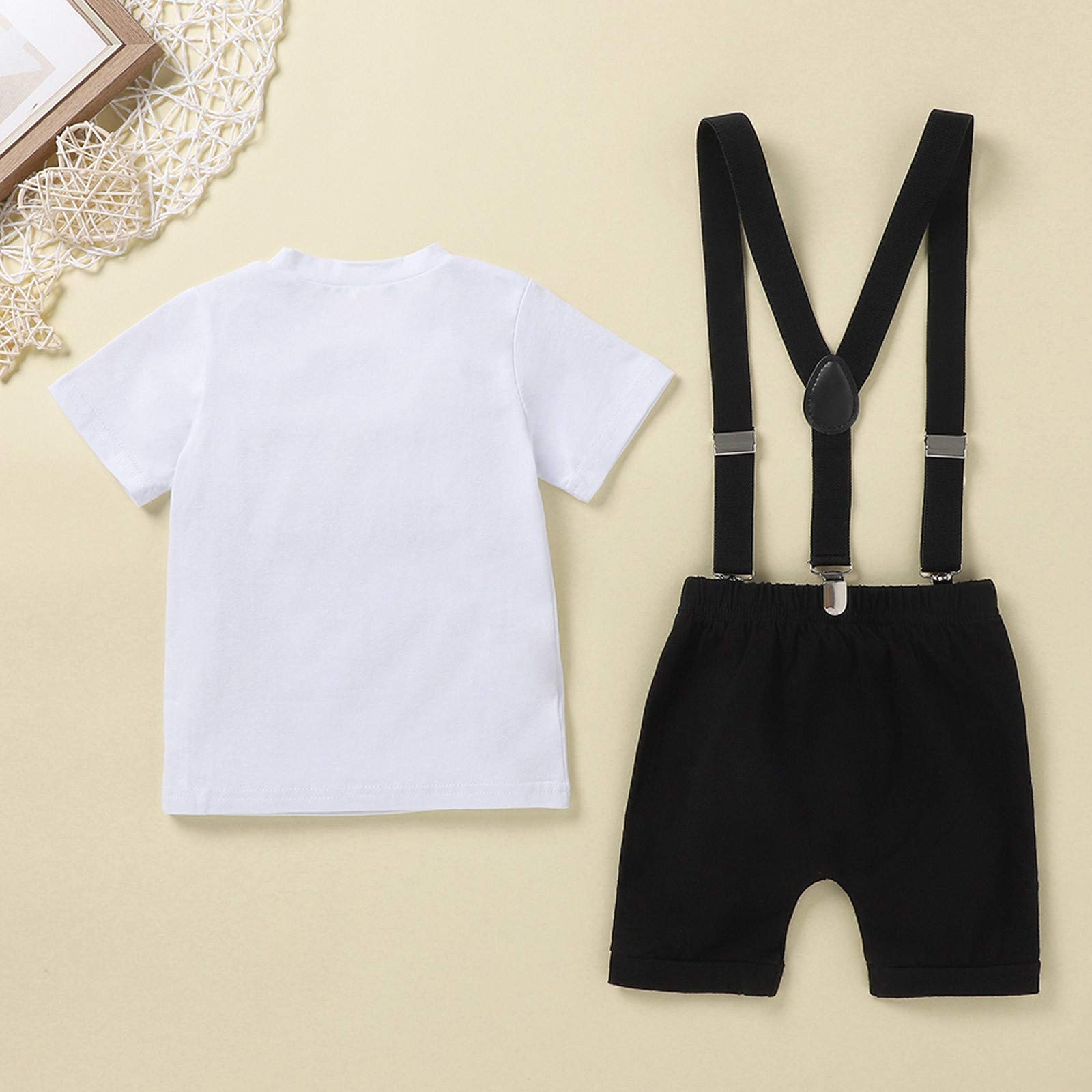 Baby Boys & Girls Casual Outfits - Infant T-Shirt & Suspenders Set with Letter Print, Comfortable Trousers (White, 12-18 Months) - Perfect for Playdates, Family Photos & Everyday Wear