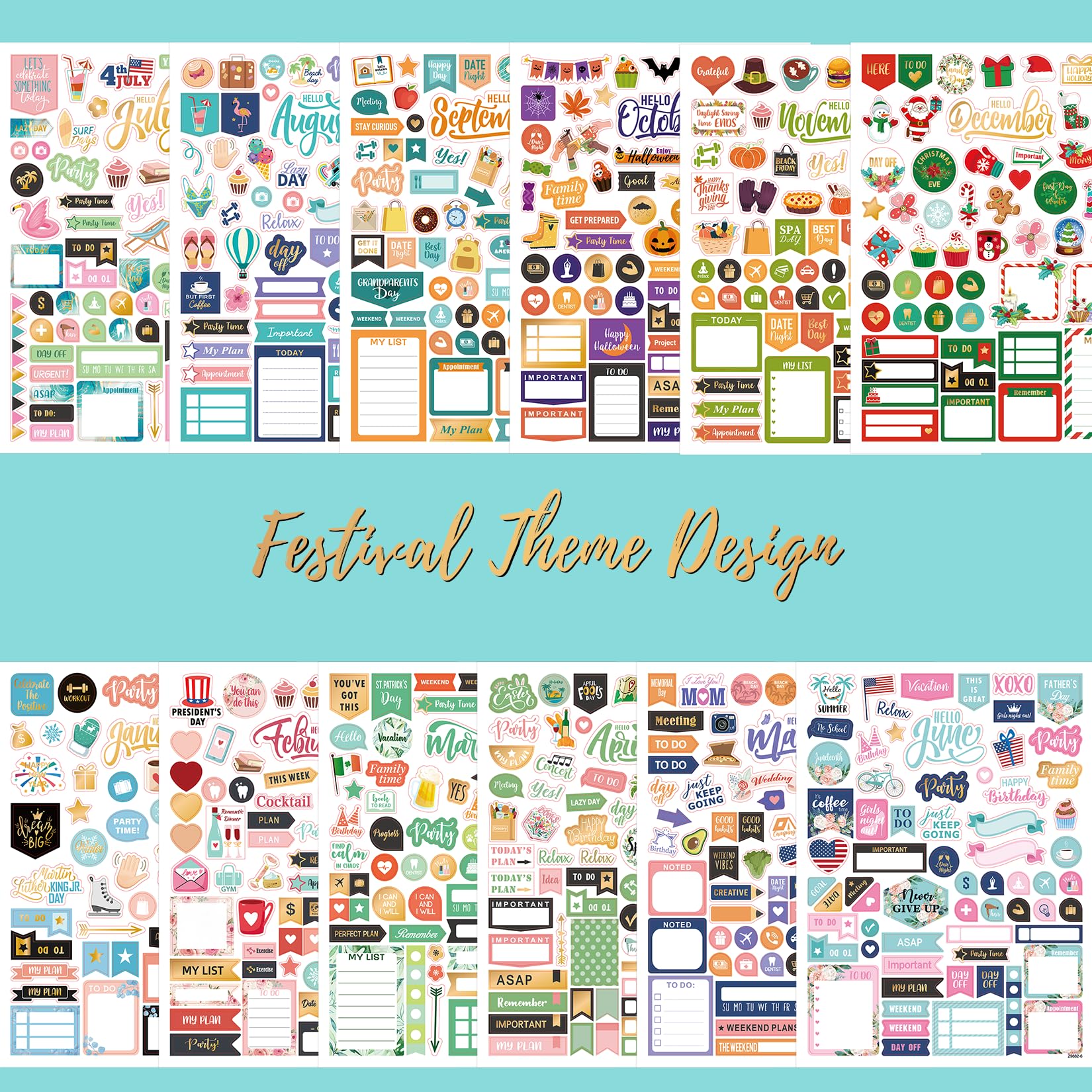 Monthly Planner Stickers Set - 25 Pages with 1500+ Functional & Colorful Calendar Stickers, Holiday Theme Journal Stickers for Bullet Journals, Planners & Scrapbooks - Perfect for Organizing, Planning & Creative Journaling