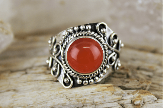 Natural Carnelian Gemstone Ring for Women - Size 8 Adjustable Sterling Silver Band - Perfect for Healing, Meditation & Spiritual Jewelry Gifts