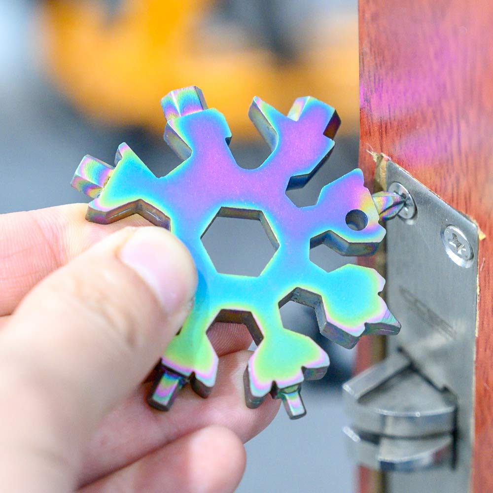 Saker 18-in-1 Stainless Steel Snowflake Multi-Tool with Rainbow Color - Compact Outdoor Survival Gear for Camping, Hiking, Emergency & Everyday Carry (EDC) - Perfect Christmas Gift for 2025