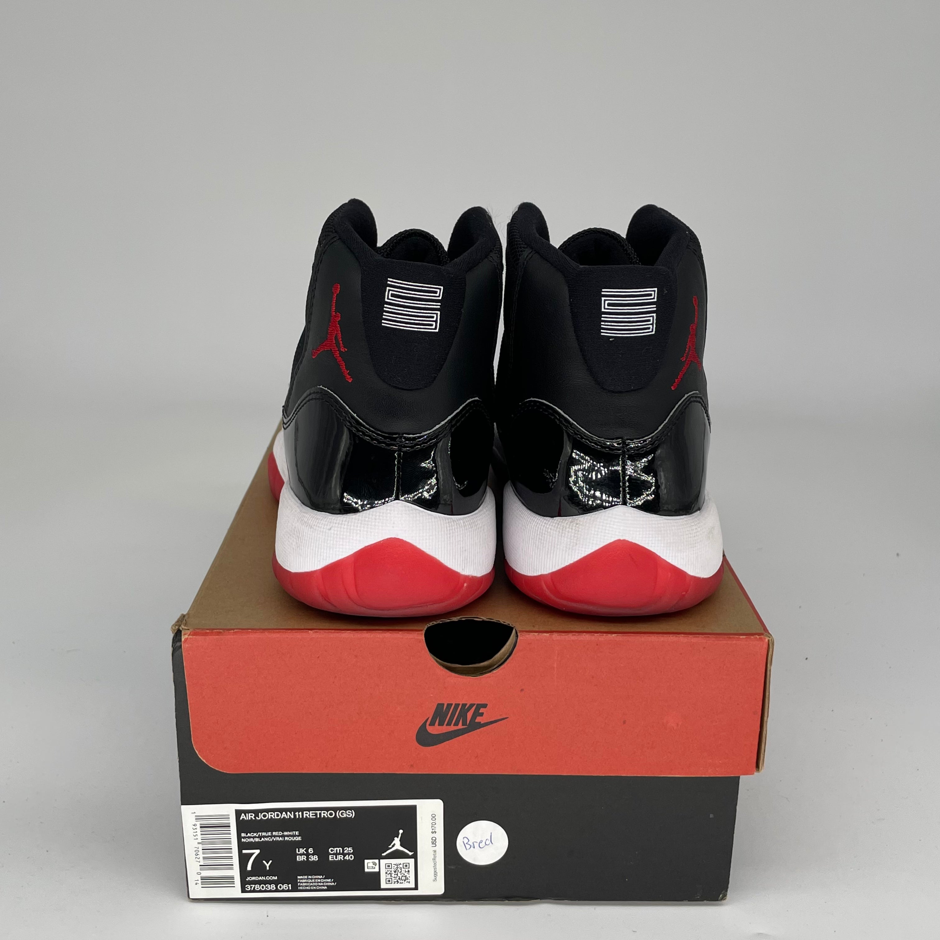 AIR JORDAN 11 Retro BRED Basketball Shoes Size 7Y (378038-061) - Men's & Kids' High-Top Sneakers for Court Performance and Street Style