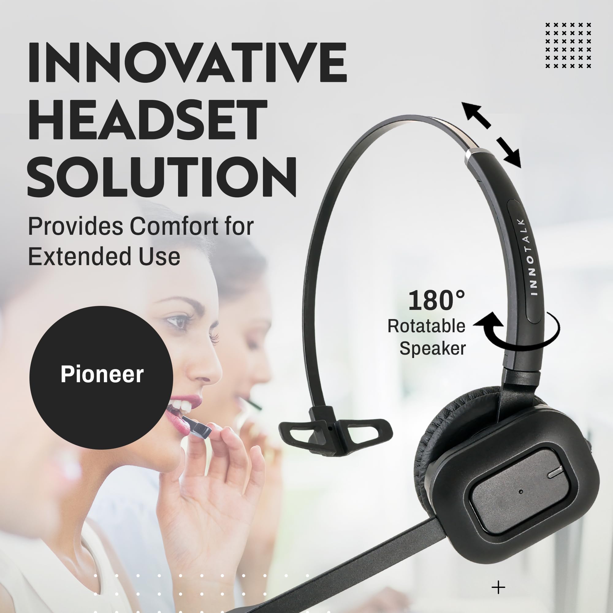 INNOTALK Wireless Headset for Office Phones - Remote Hook On/Off Handset Lifter, 300ft Range Headset for Landline & Corded Phones | Perfect for Call Centers, Reception Desks & Long Business Calls