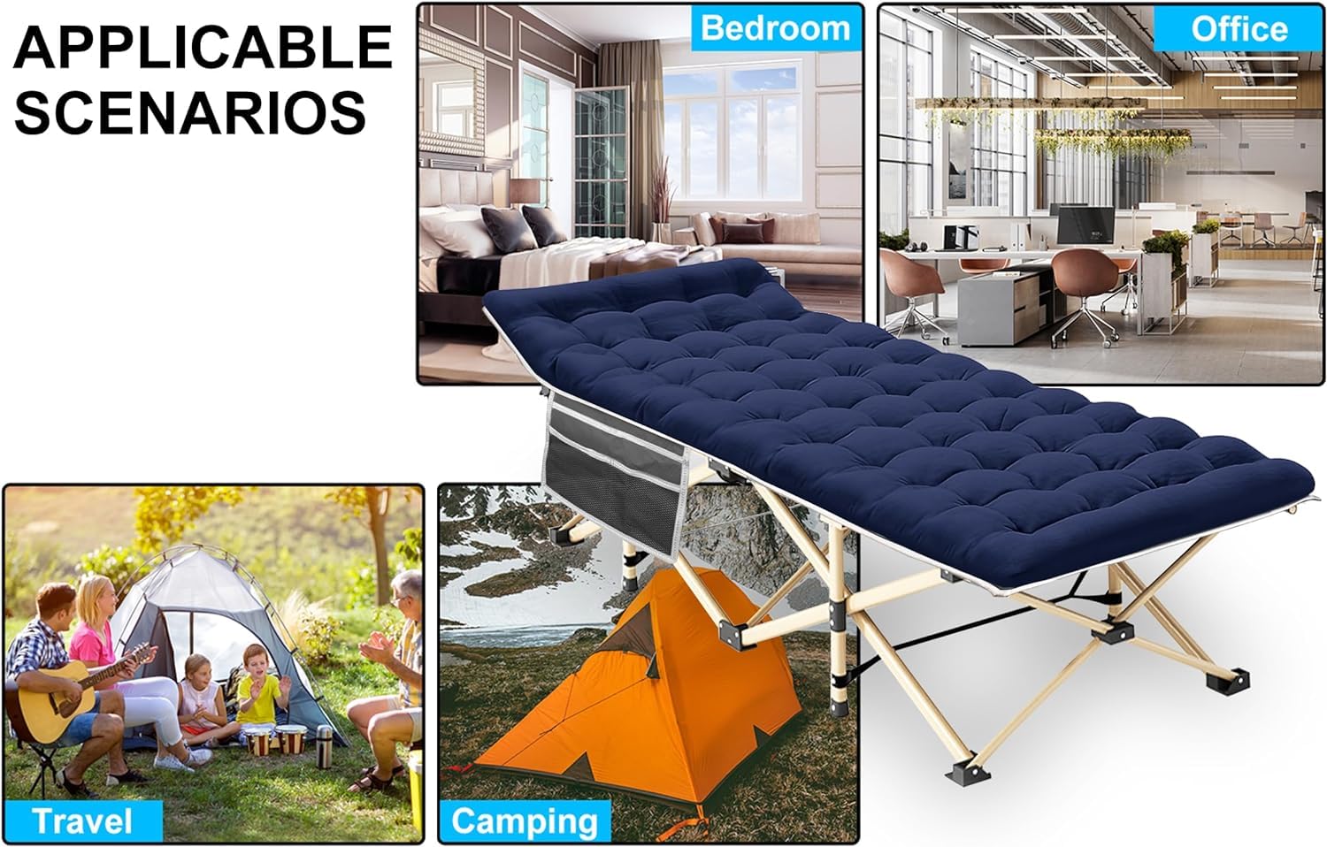 Heavy Duty Camping Cot for Adults & Kids - 450LBS Max Weight Capacity, Portable Folding Outdoor Bed with Carry Bag - Perfect for Camping, Travel, Office Naps, Beach Vacations & Home Lounging (Grey02+Bed Included)
