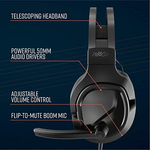 Wage Pro Universal Wired Gaming Headset with Noise Cancelling Mic - Black & Blue for PC, PS4, Xbox, Nintendo Switch - Perfect for Online Gaming & Streaming