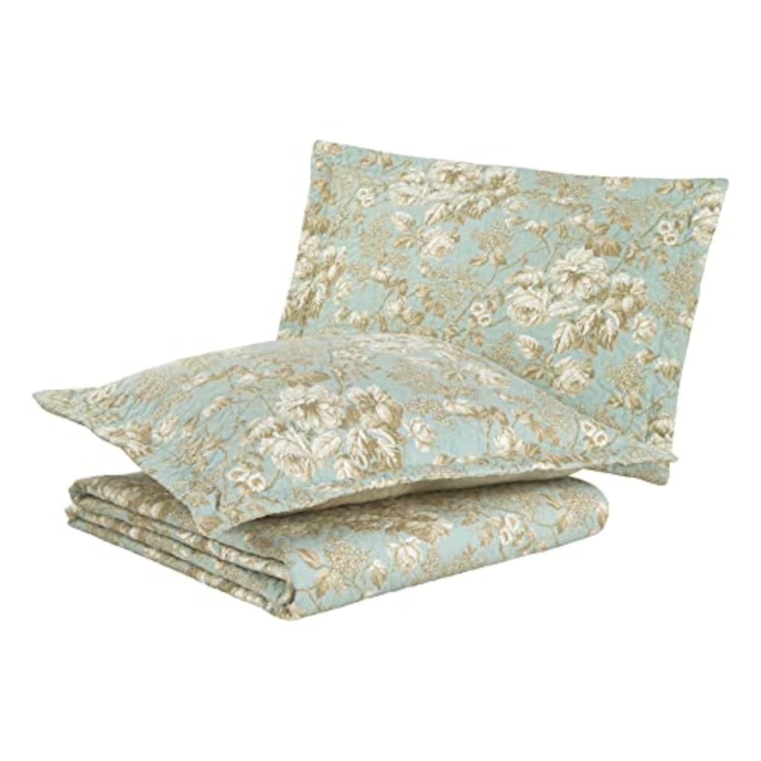 Laura Ashley Home - Queen Size Reversible Cotton Quilt Set with Matching Shams, Brompton Green - All Season Bedding for Comfort & Style | Perfect for Master Bedroom, Guest Room & Cozy Home Decor