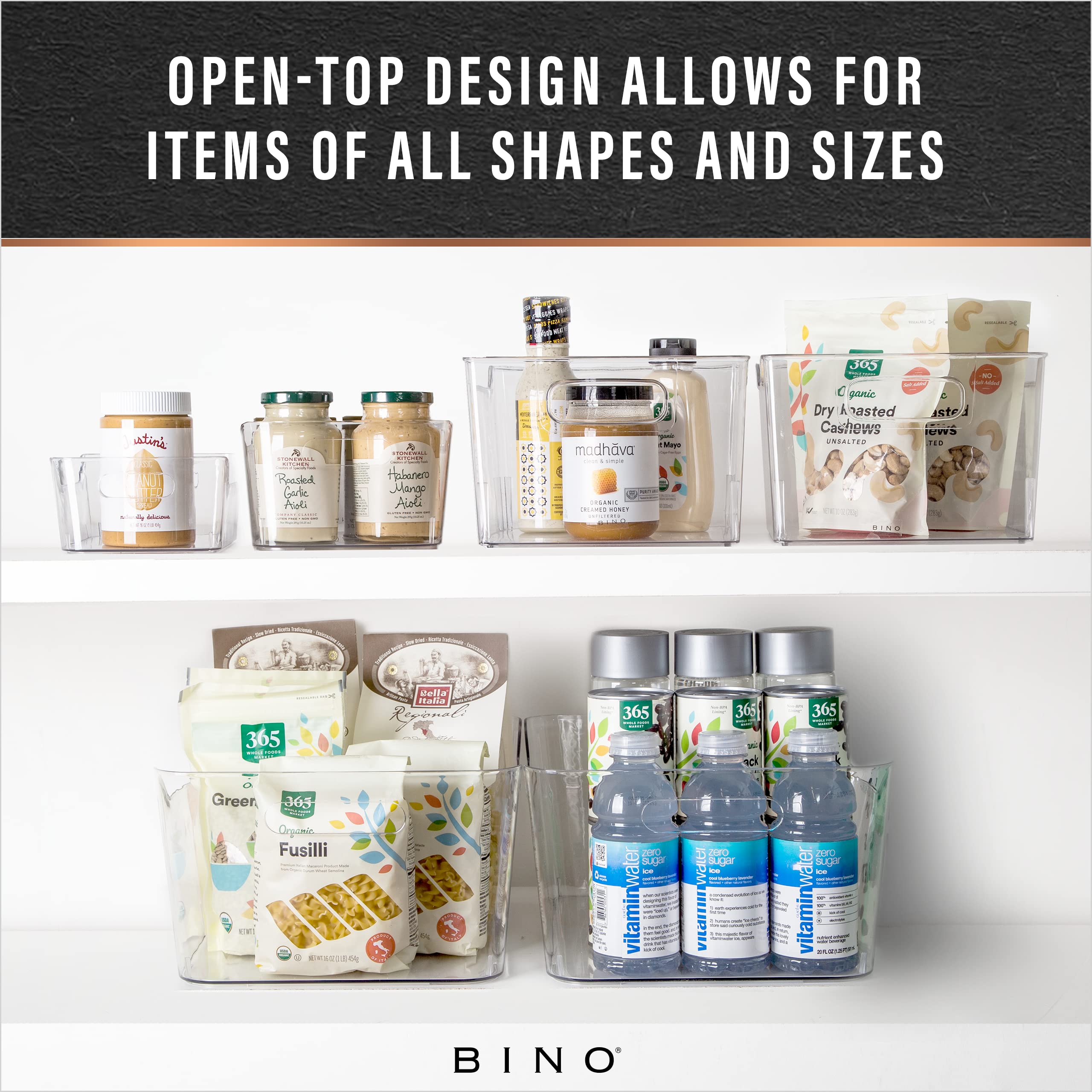 BINO Plastic Storage Bins for Home & Kitchen Organization - Small Multi-Use Organizer Bins with Built-in Handles, BPA-Free - Perfect for Pantry, Fridge, Freezer & Closet Storage | The SOHO Collection