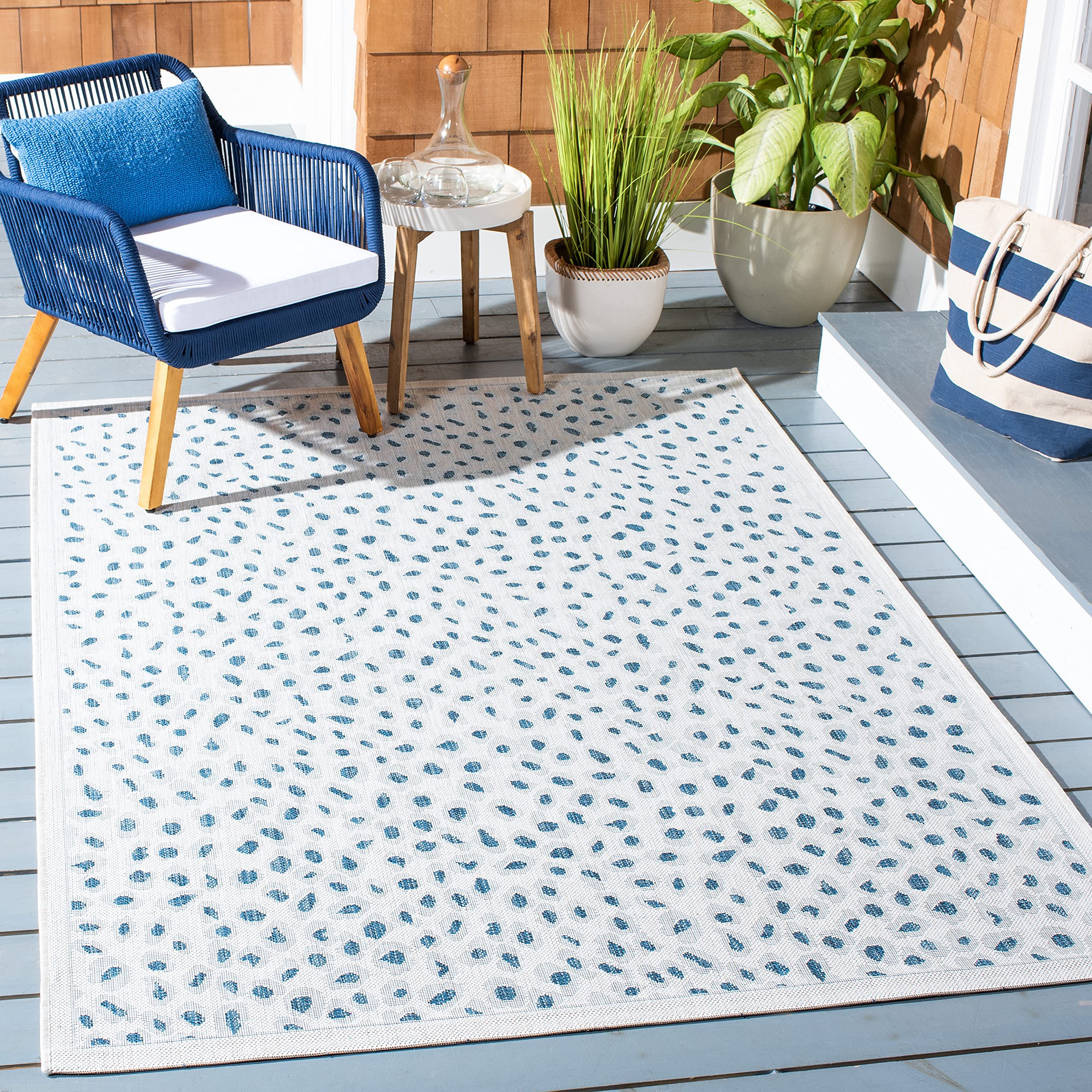 SAFAVIEH Courtyard Collection 8' x 10' Ivory/Blue CY8104 Indoor Outdoor Waterproof Rug - Easy to Clean, Stain Resistant for Patio, Backyard, Mudroom, Porch & Deck Areas