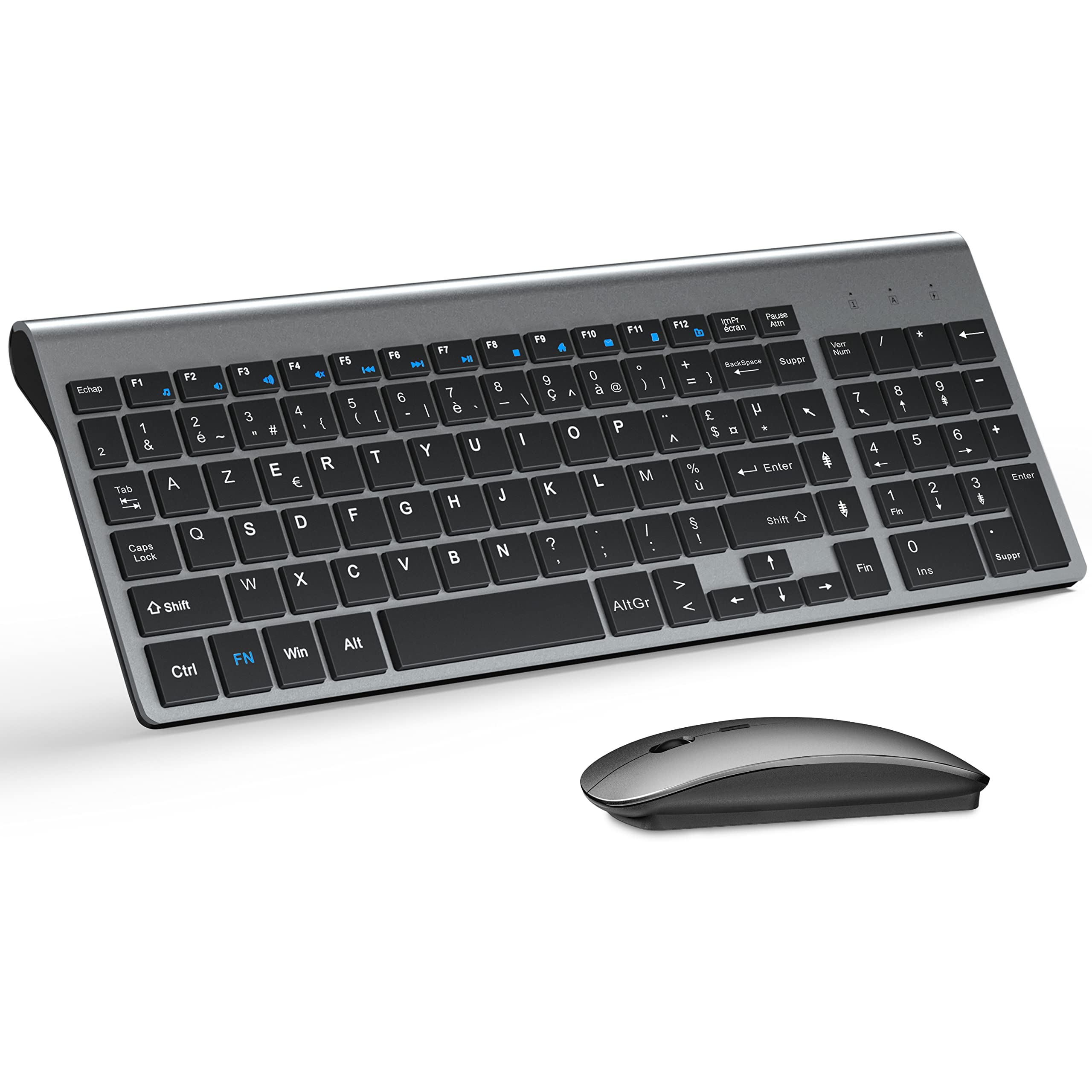 TopMate Ultra-Thin 2.4G Wireless Keyboard and Mouse Combo - Silent Compact Design, 2400 DPI, Full Size with Protective Cover, Includes 2 AA & 2 AAA Batteries - Compatible with PC, Laptop, Windows, Mac (Grey Black) - Perfect for Office, Home, Gaming & Remote Work