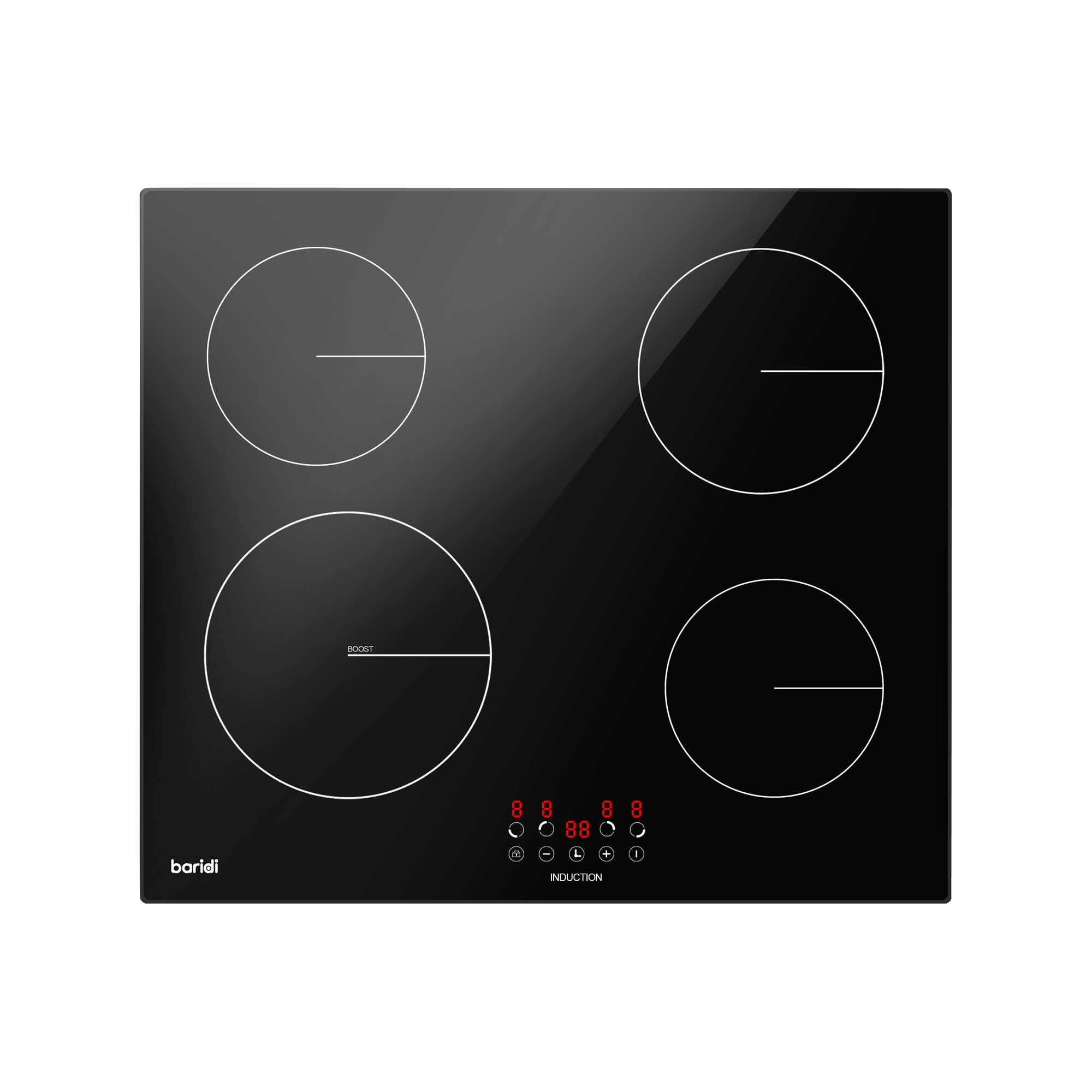 Baridi 60cm 4 Zone Induction Cooktop with Boost Function - 9 Power Levels, Touch Control & Timer - 6800W DH176 - Perfect for Home Kitchen, Restaurant & Commercial Cooking
