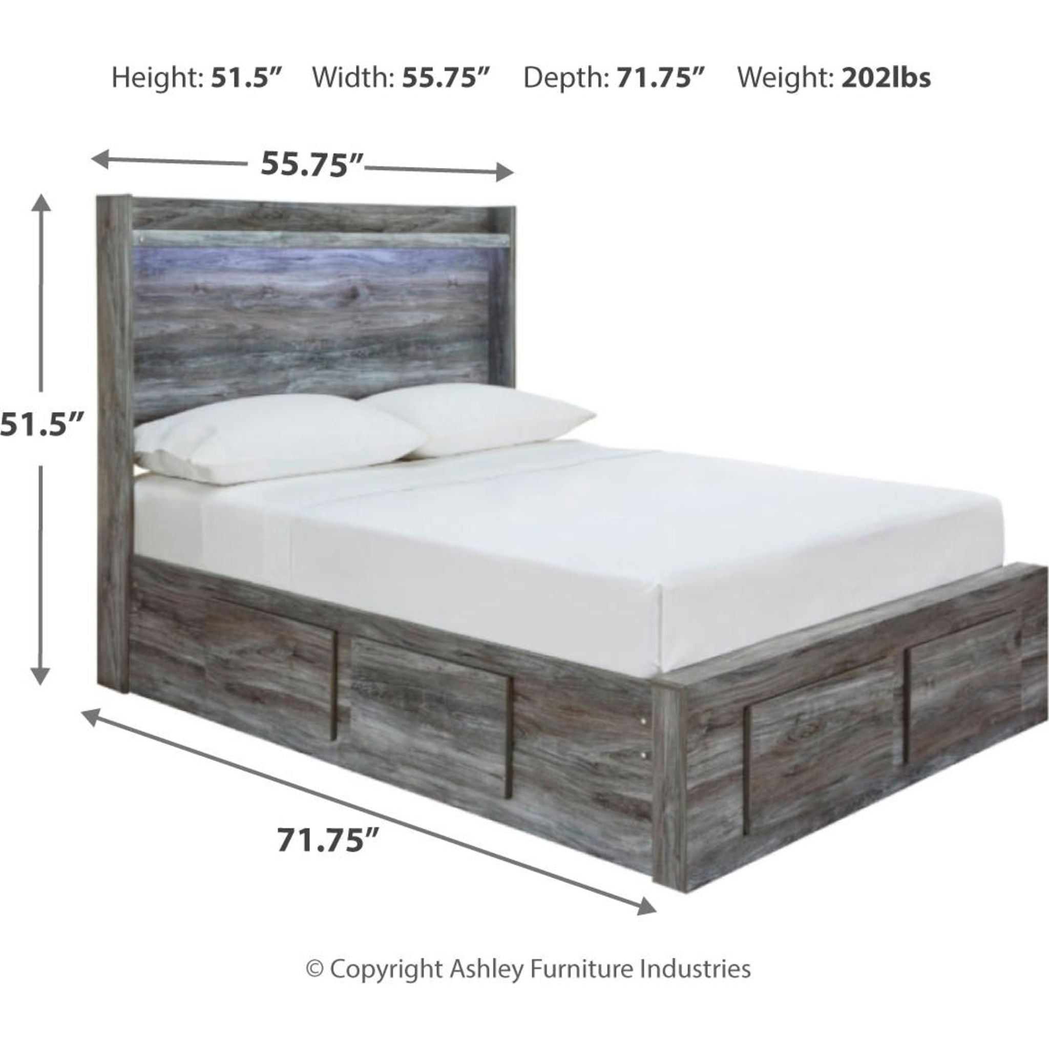 Baystorm 5-Piece Full Size Storage Bed Frame with Underbed Drawers, Gray - Perfect for Small Bedrooms & Dorm Rooms, Space-Saving Bed with Extra Storage