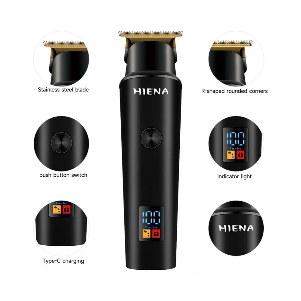 Professional HIENA Cordless Hair Clipper - USB Rechargeable Trimmer with Sharp Stainless Steel Blades for Men's Grooming | Home & Barber Use | Perfect for Beard Trimming, Hair Cutting & Styling (HYN-009 Black)