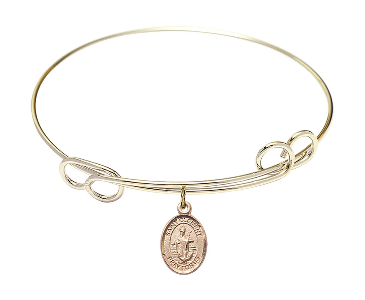 F A Dumont 7.5 Inch Round Double Loop Bangle Bracelet with St. Clement Charm - Elegant Jewelry for Women, Perfect for Parties, Weddings & Special Occasions
