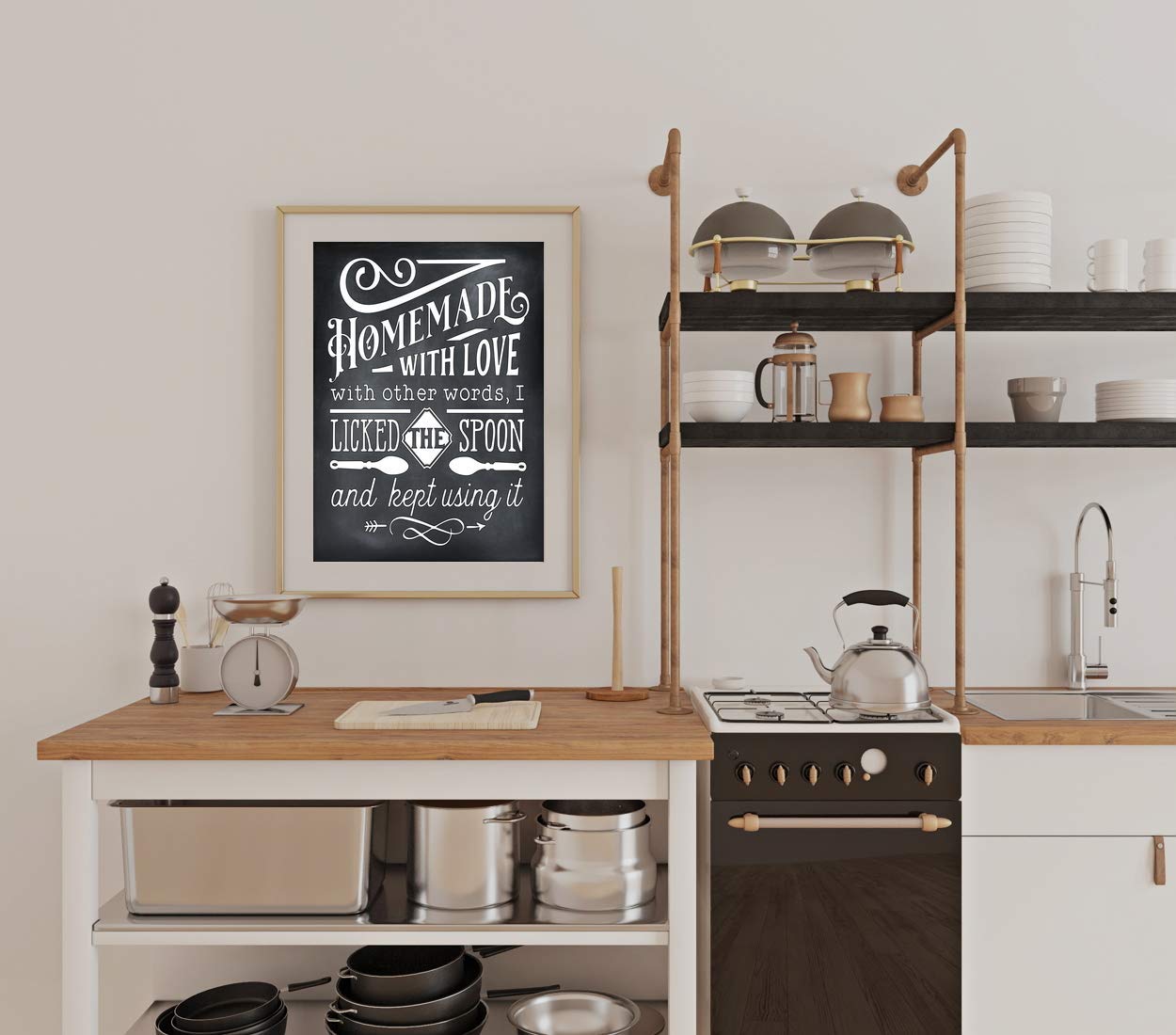 Funny Kitchen Sign - Homemade with Love I Licked the Spoon & Kept Using It - 8x10 Unframed Print - Humorous Kitchen Wall Decor for Home & Office - Perfect Gift for Cooks & Food Lovers