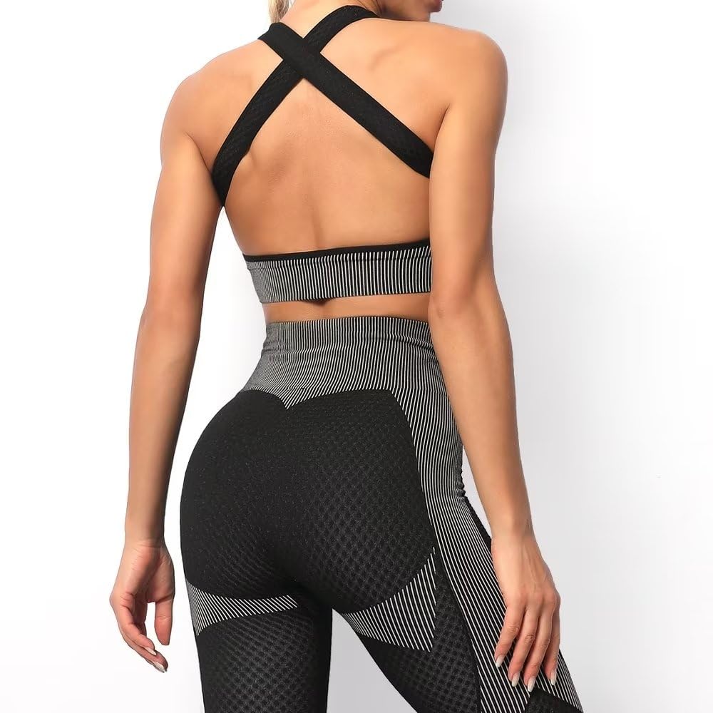 Women's 3-Piece Seamless Workout Outfit Set - Yoga Sports Bra, High-Waisted Leggings & Tracksuit for Gym, Running & Fitness Training | Comfortable Stretch Activewear for Women