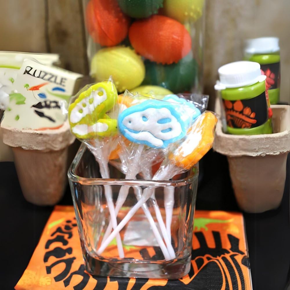 Dino Dig Dinosaur Suckers - 12 Individually Wrapped Lollipops for Birthday Parties, Dinosaur Theme Events & Kids Party Favors | Fun Paleontology-Themed Candy for Classroom Rewards & Goodie Bags