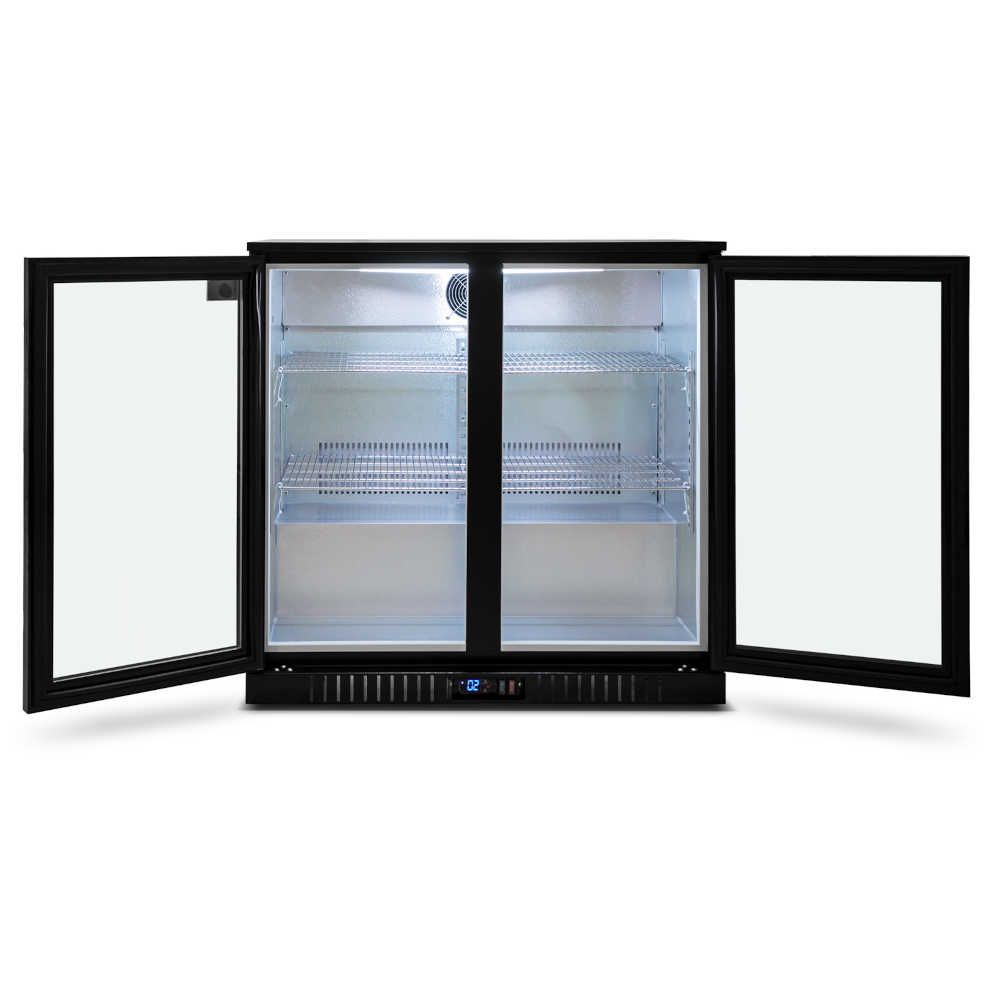 AG Twin Door Bar Fridge - Black Stainless Steel 2BBR H Mini Refrigerator for Home, Office, or Dorm | Compact Beverage Cooler for Beer, Wine & Snacks