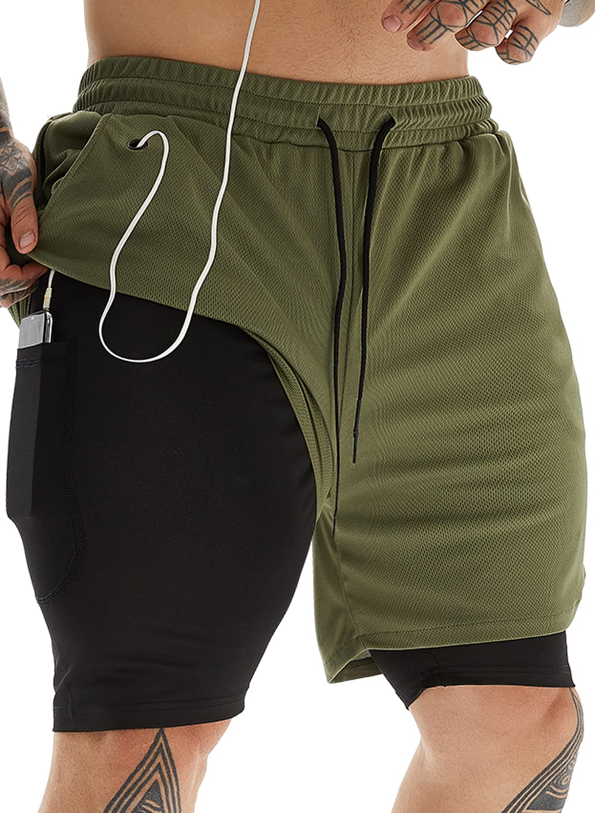 JWJ Men's 2-in-1 Workout Running Shorts 7 Inch - Lightweight Athletic Gym Shorts with Built-in Compression Liner for Running, Training & Basketball - Moisture Wicking & Breathable Quick Dry Fabric