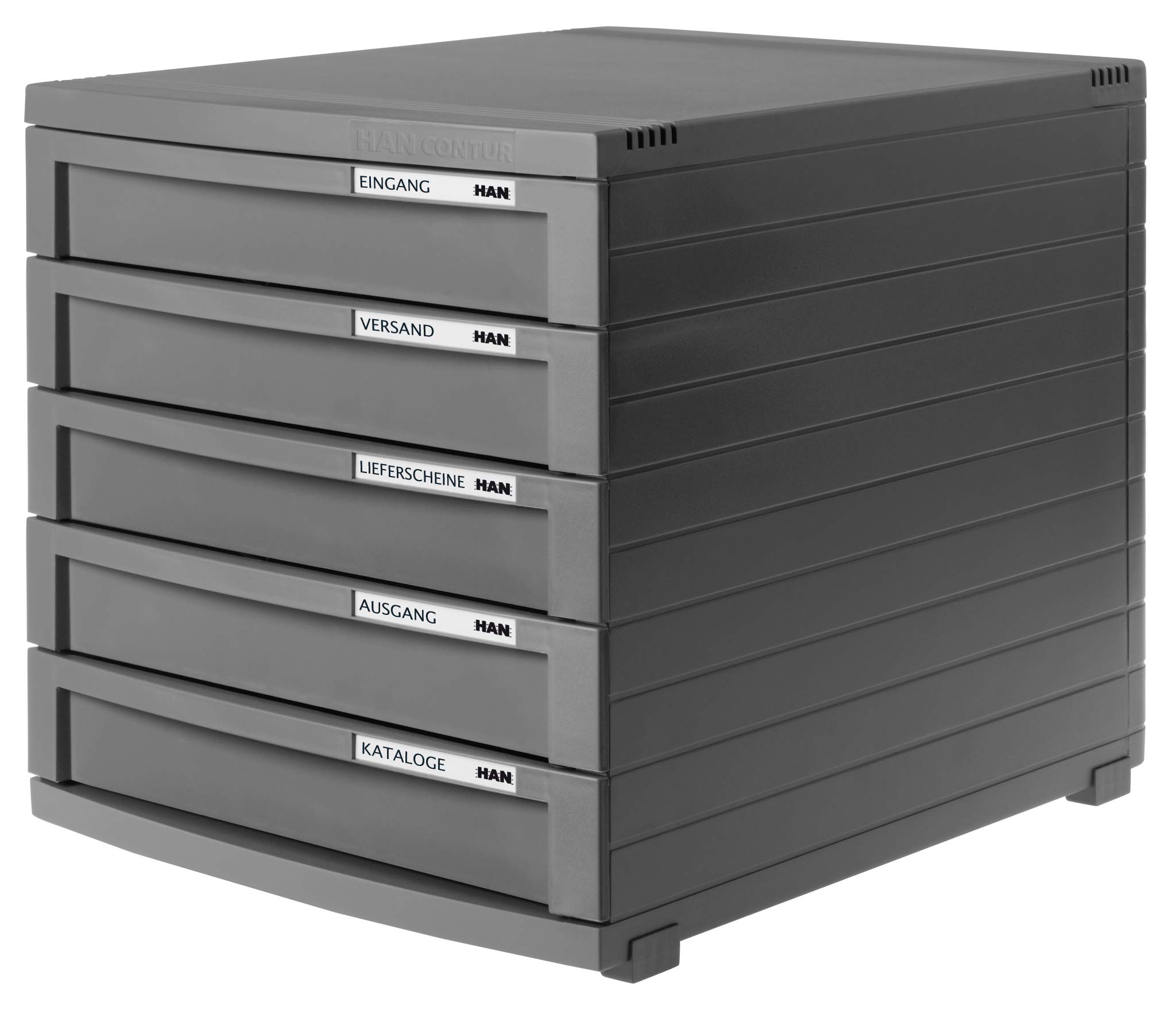 HAN 1505-191 A4/B4/C4 5-Drawer Filing Cabinet with Locking Drawers - Dark Grey Office Storage Solution for Documents, Files & Supplies