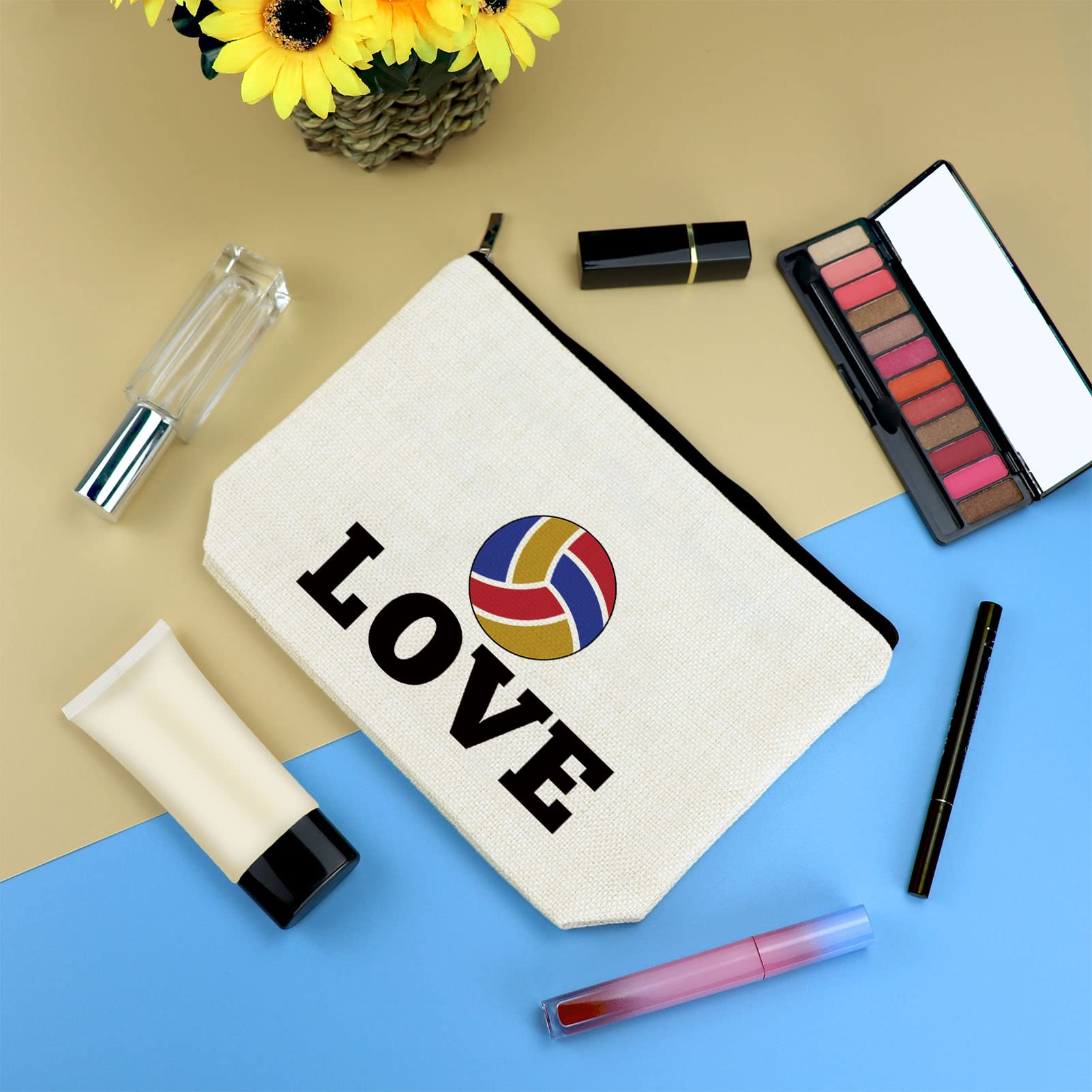 Volleyball Makeup Bag for Women - Cute Cosmetic Travel Toiletries Pouch - Perfect Volleyball Team Player Gifts for Daughter, Friends, Sister - Great for Christmas, Birthday, Graduation Presents - Ideal for Volleyball Practice, Travel & Gym Essentials Storage