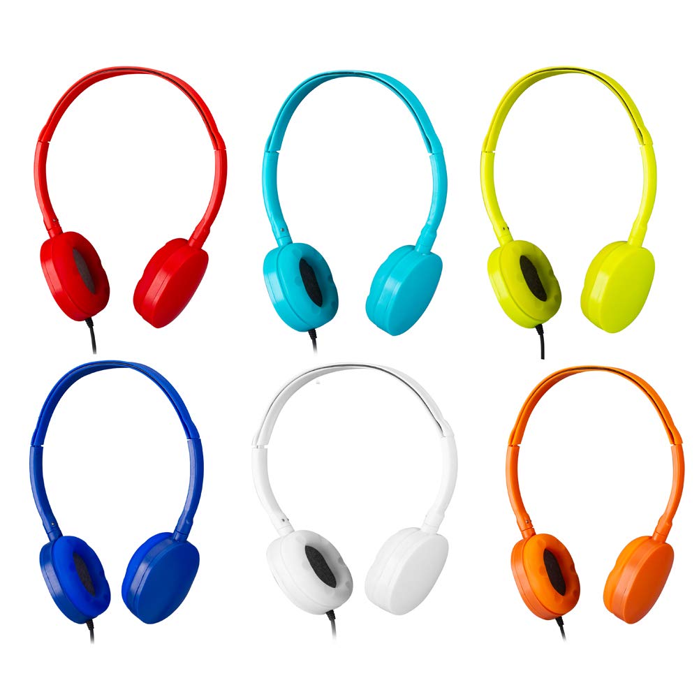Bulk 6 Pack Kids Headphones for School - Durable Classroom Headphones for Students, Libraries & Labs (6 Mixed Colors) - Perfect for Online Learning, Homeschooling & Educational Activities