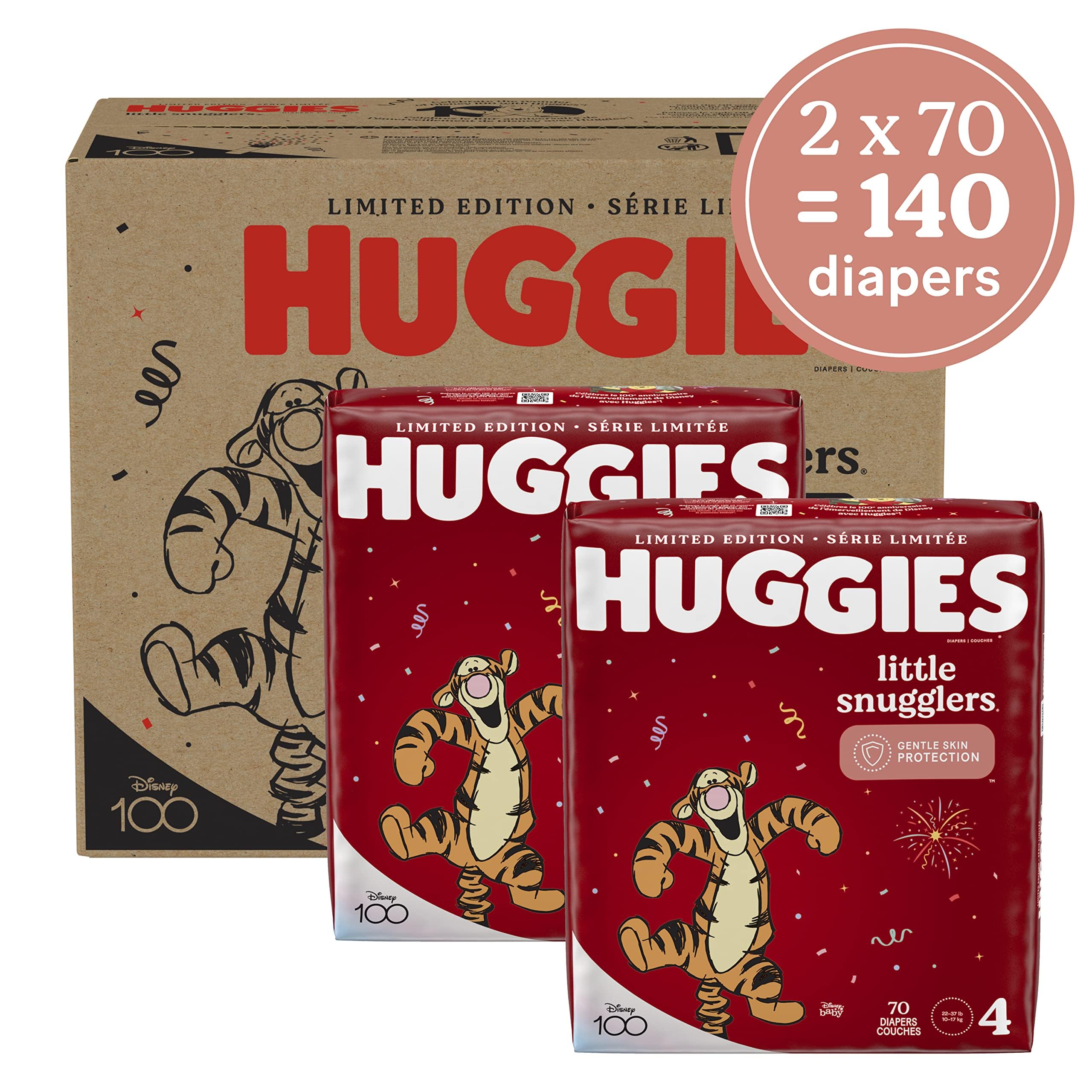 Huggies Little Snugglers Disposable Baby Diapers - Size 3 (156 Count) & Size 4 (140 Count) - Ultra Soft, Leak Protection - 1 Month Supply - Perfect for Daycare, Overnight Use & Travel