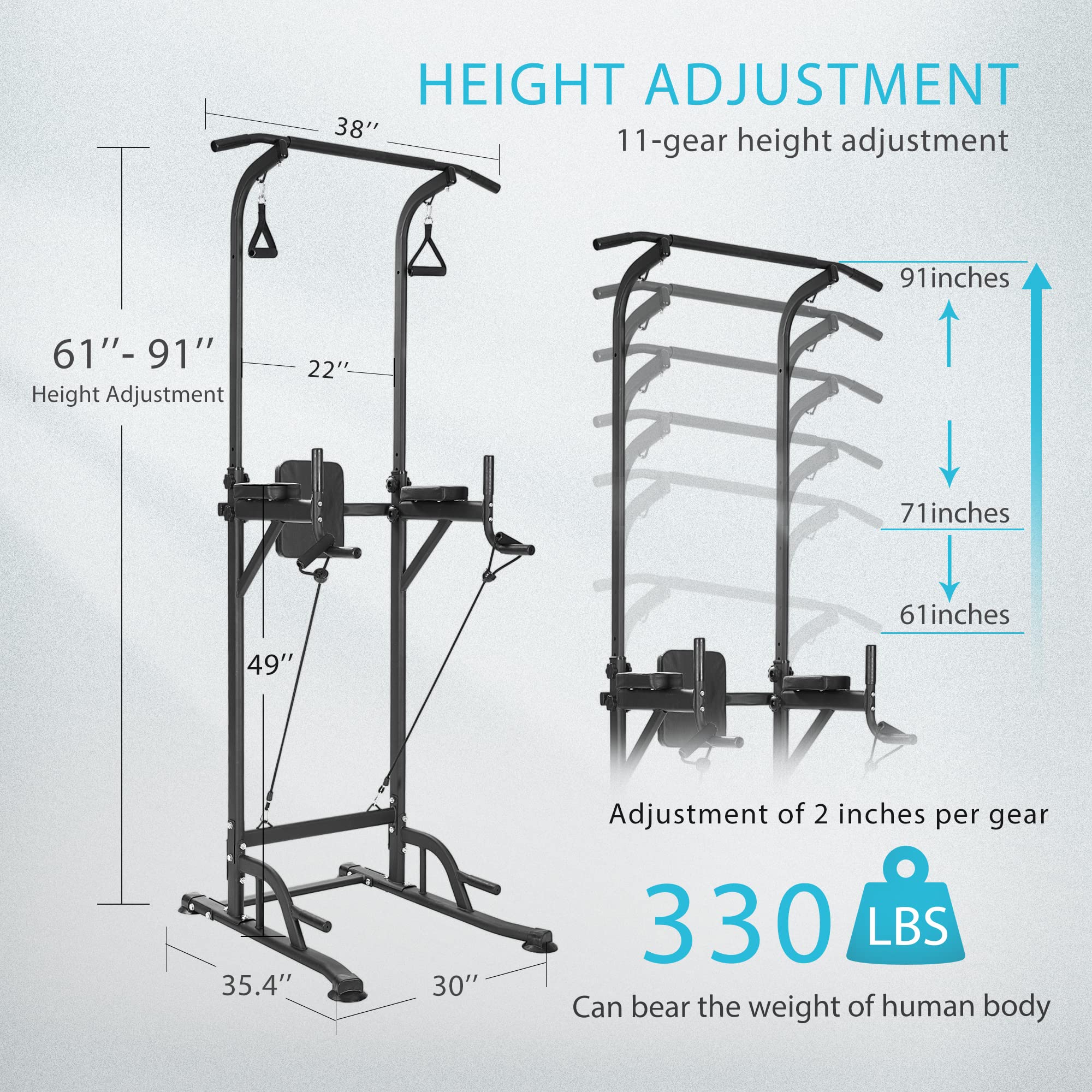 VIVOHOME Adjustable Power Tower for Home Gym - Multi-Function Pull Up Bar, Dip Station & Backrest - 330LBS Capacity Strength Training Equipment for Full Body Workout | Perfect for Small Spaces & Home Fitness Enthusiasts