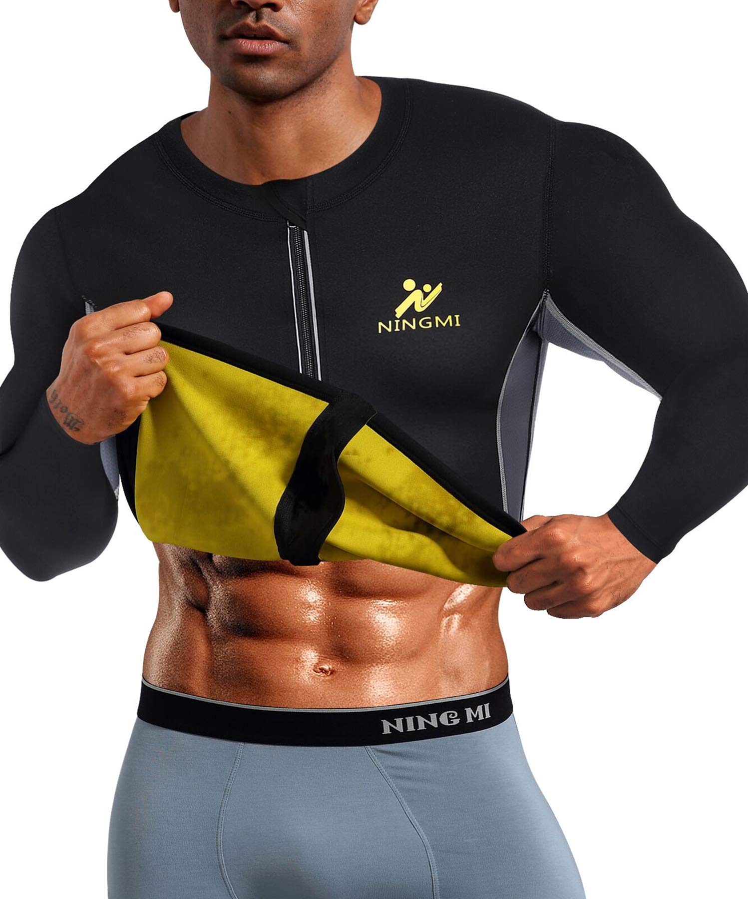 NINGMI Men's Neoprene Sauna Suit with Zipper - Long Sleeve Sweat Jacket for Weight Loss, Workout & Waist Training - Perfect for Gym, Running & Home Fitness Sessions