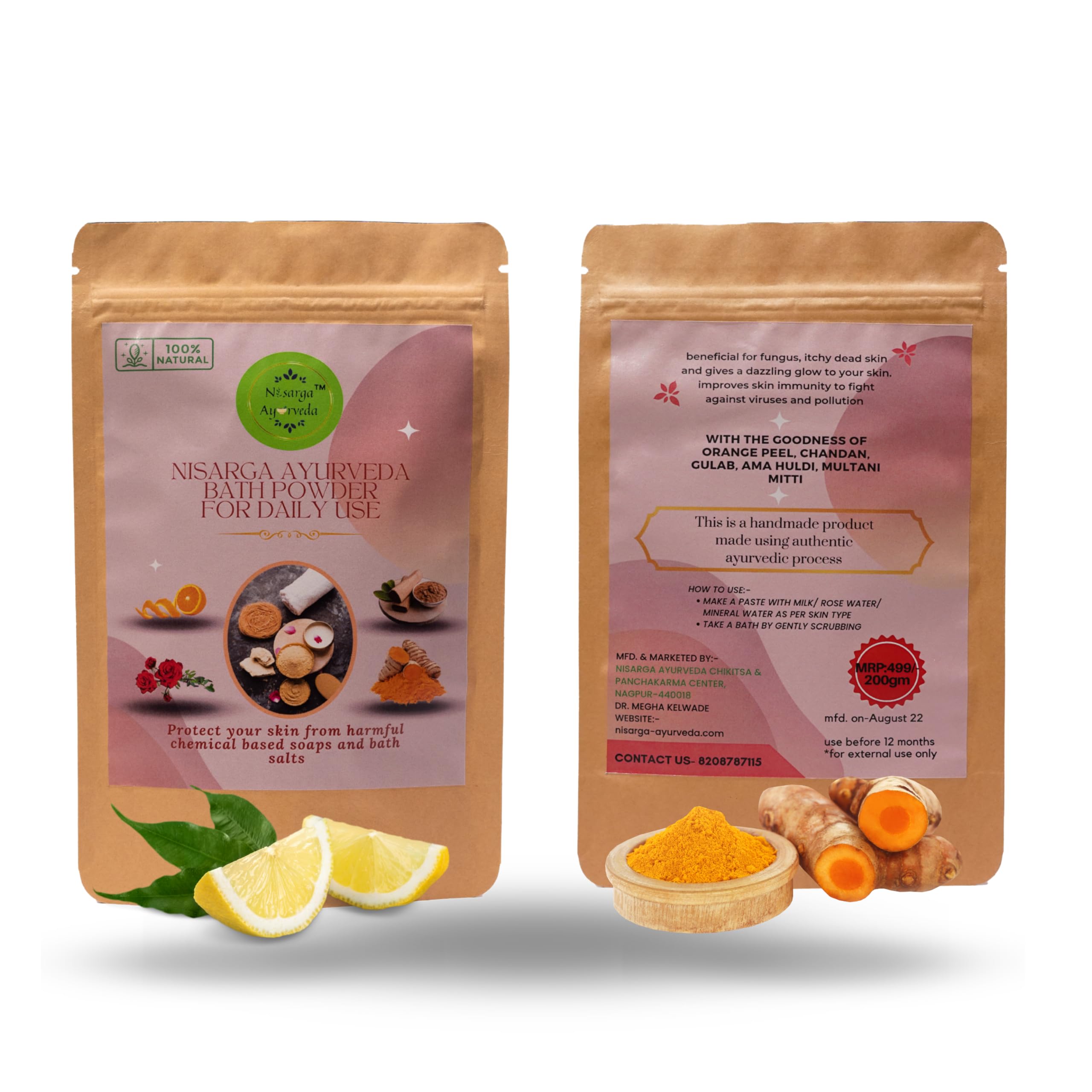 Nisarga Ayurveda Bath Powder Scrub - 100g Natural Exfoliator for Face & Body, Brightens Skin, Boosts Immunity & Protects Against Pollution | Perfect for Daily Skincare & Detox Routine