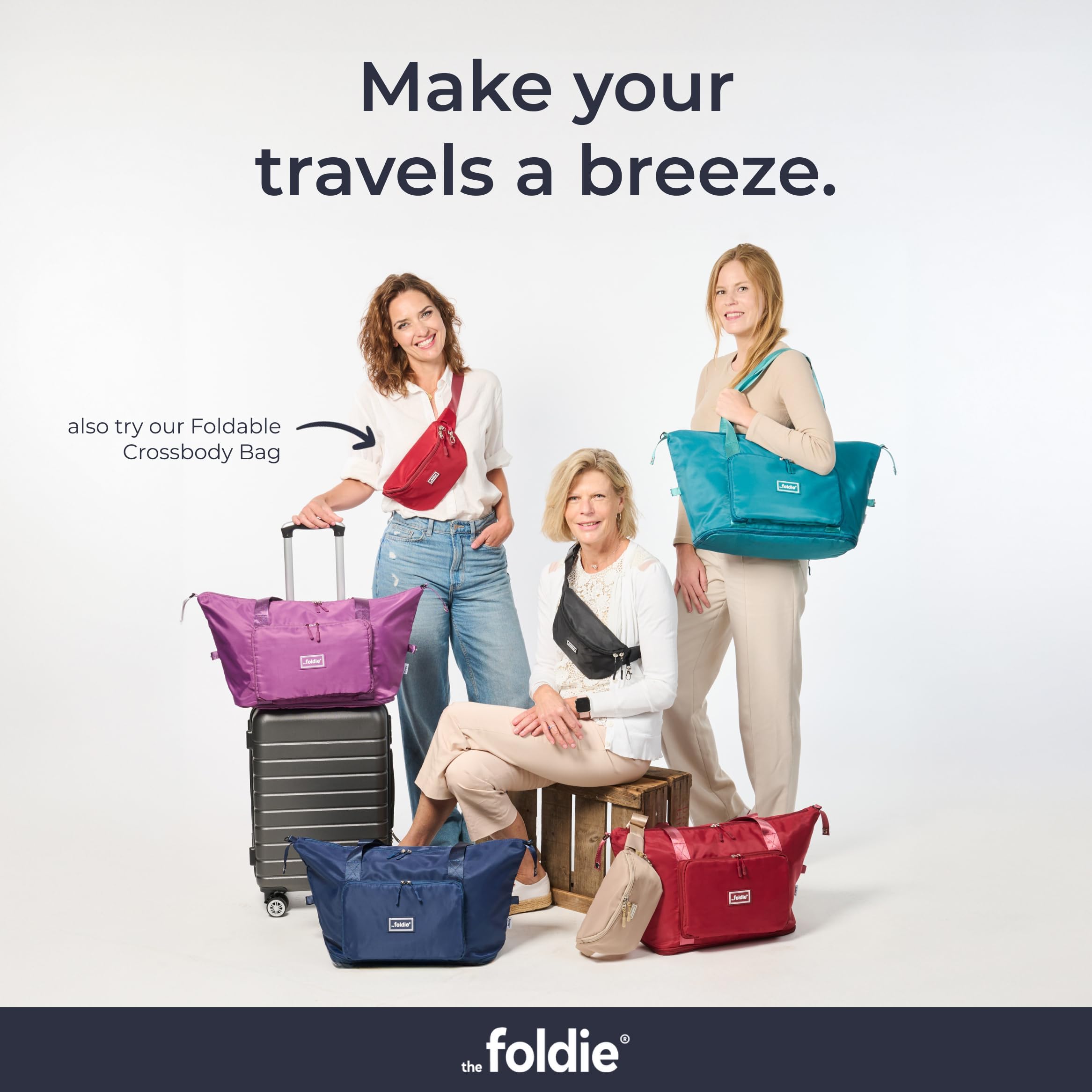 The Foldie® Foldable Travel Tote Bag for Women - Lightweight Weekender Bag with Pockets, Perfect for Gym, Beach & Airplane Travel | Carry-On Essentials & Overnight Trips