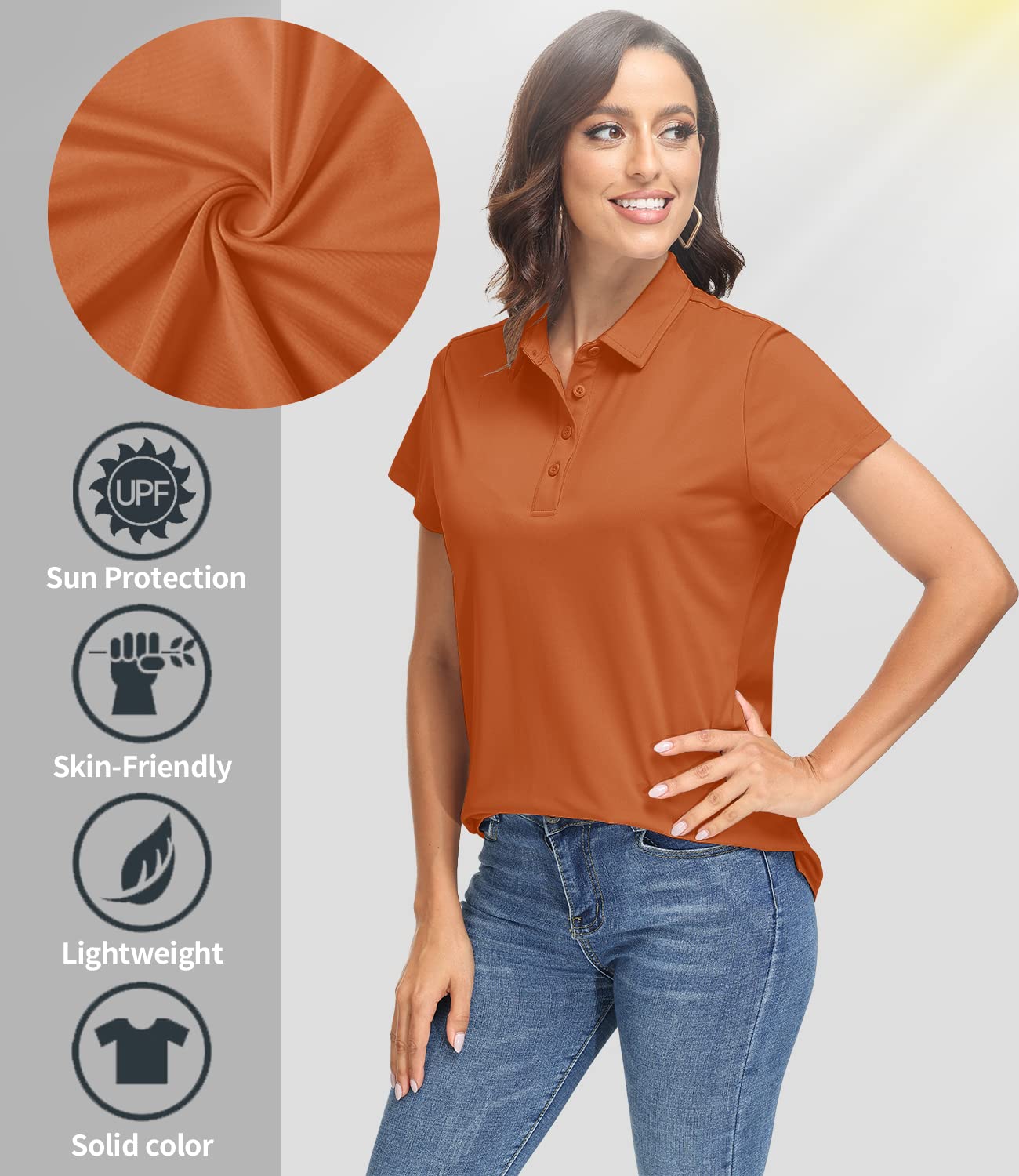 TACVASEN Women's Quick Dry Golf Polo Shirt - UPF 50+ Sun Protection, Breathable Short Sleeve Collared Top for Golf, Tennis & Outdoor Activities
