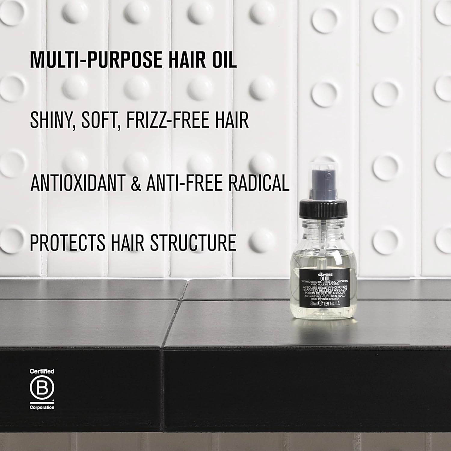 Davines OI Oil - Lightweight Hair Oil for Dry, Coarse & Curly Hair | Anti-Frizz Treatment for Soft, Shiny Hair | Perfect for Daily Styling & Heat Protection