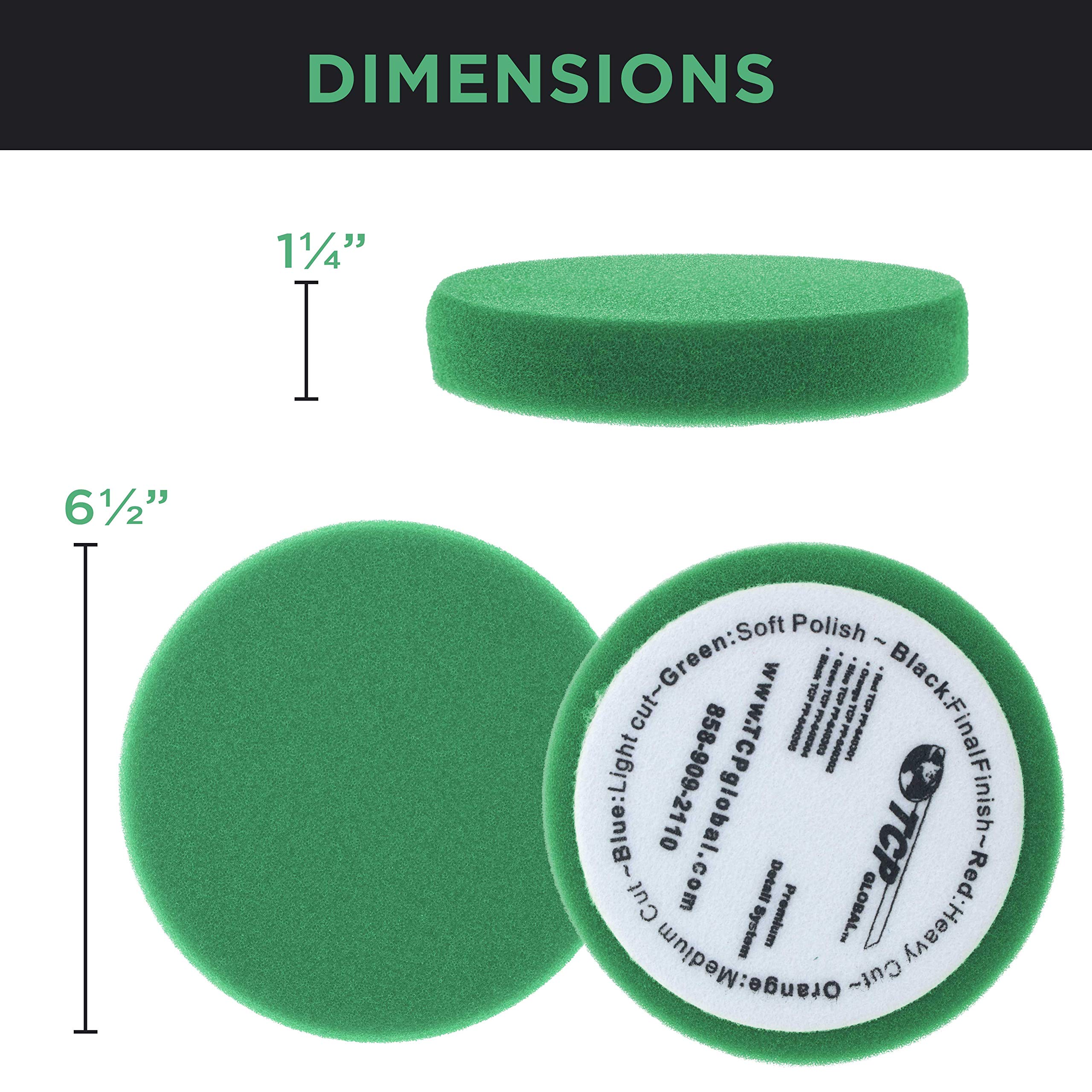 6.5 Inch Green Soft Polishing Foam Pad with Hook & Loop Backing - Perfect for Car Detailing, Auto Polishing, Buffing & Waxing - Ideal for Finishing & Pre-Finishing on All Paint Surfaces - Great for Paint Sealants, Waxes & Professional Detailing Kits
