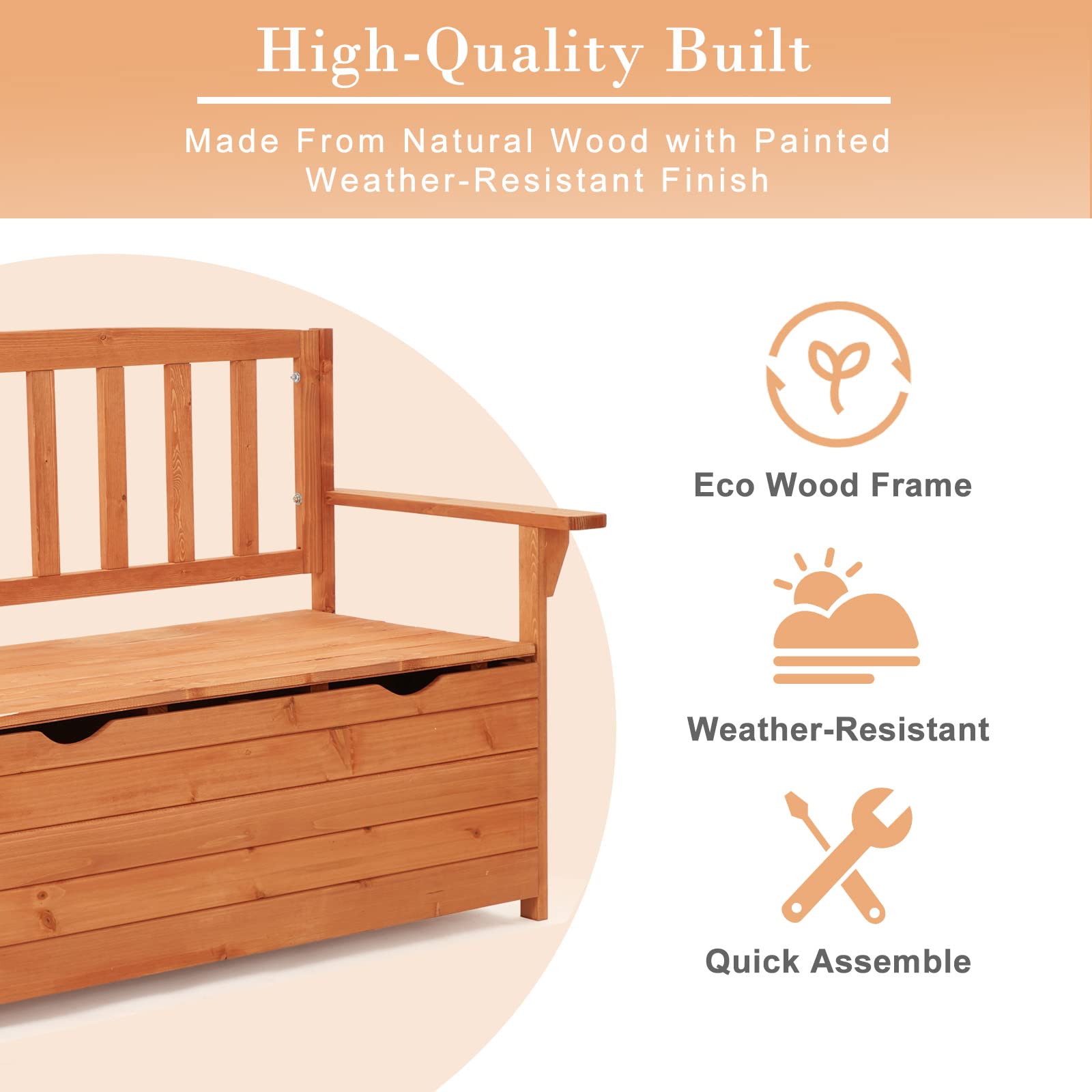 **AVAWING Wooden Outdoor Storage Bench with Seating - Large Deck Box for Patio, Backyard, Balcony & Entryway - Portable Handles, Natural Finish - Perfect for Outdoor Seating & Storage**
