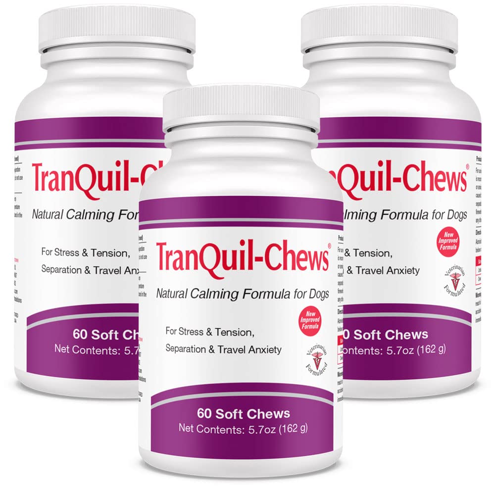 TranQuil-Chews for Dogs - Calming Soft Chews with Chamomile, L-Tryptophan & Melatonin - Stress & Anxiety Relief for Travel, Separation & Thunderstorms - 180 Count - Vet Recommended for Nervous Pups