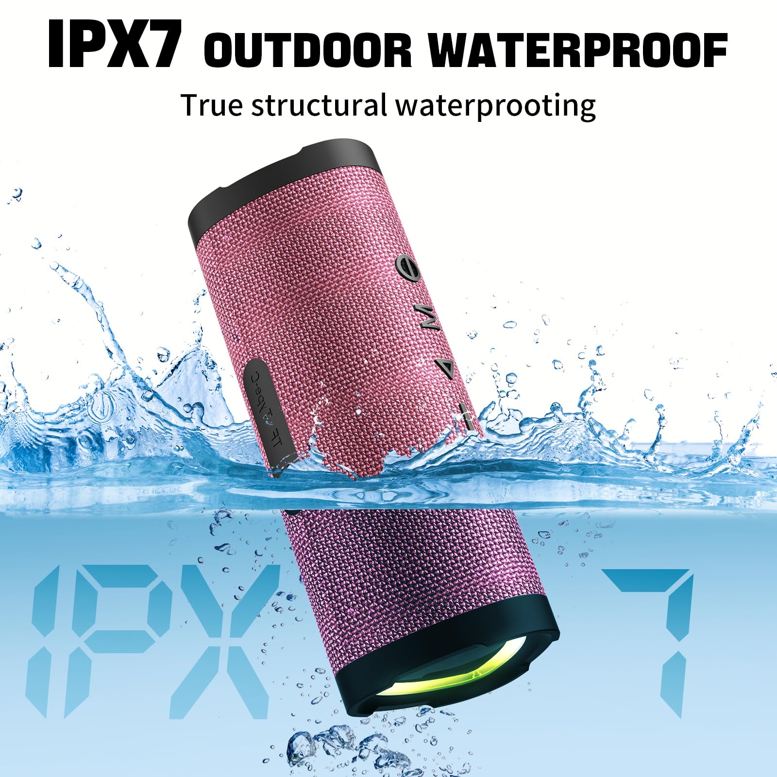 Vanzon V40 Bluetooth Speaker - 24W Loud Stereo Sound, Wireless Portable Speaker with TWS, IPX7 Waterproof & 24H Playtime | Perfect for Travel, Home, Outdoor, Beach, Pool Parties & Camping (Pink)
