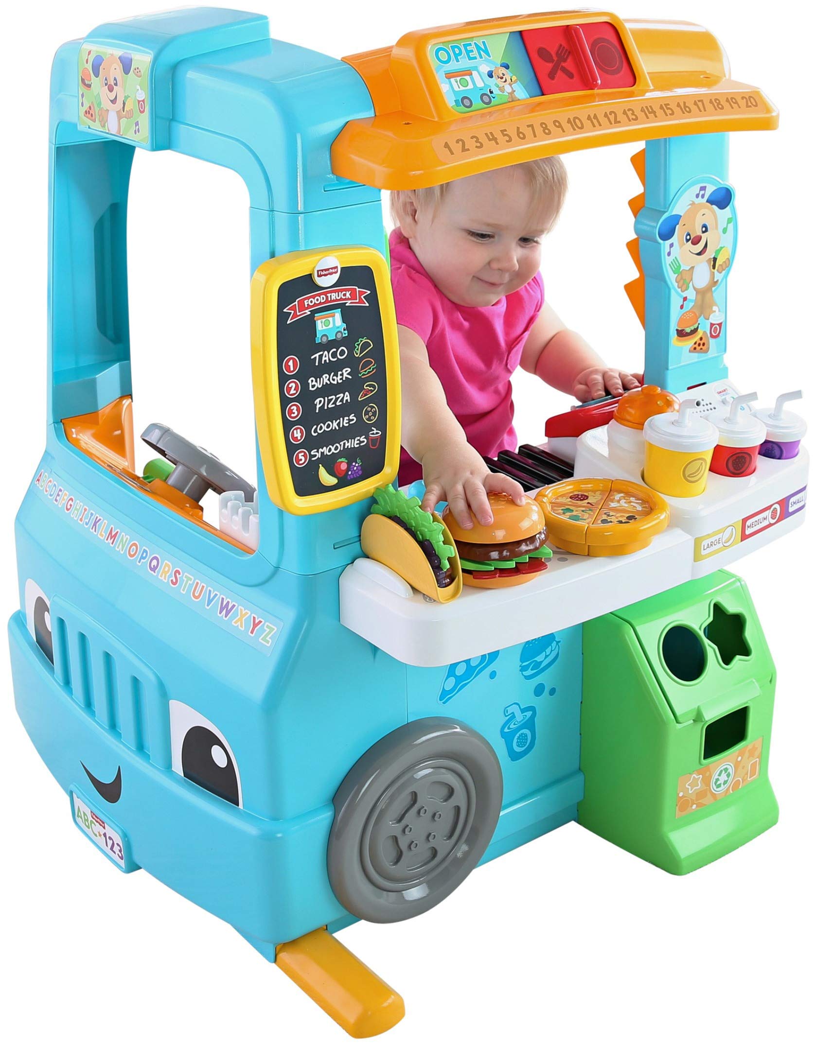 Fisher-Price Laugh & Learn Servin' Up Fun Food Truck - Electronic Learning Toy Playset with 24 Accessories for Toddlers 18+ Months - Pretend Play, Fine Motor Skills Development, Early Learning Gift for Kids (Indoor Play, Birthday Present, Preschool Education)