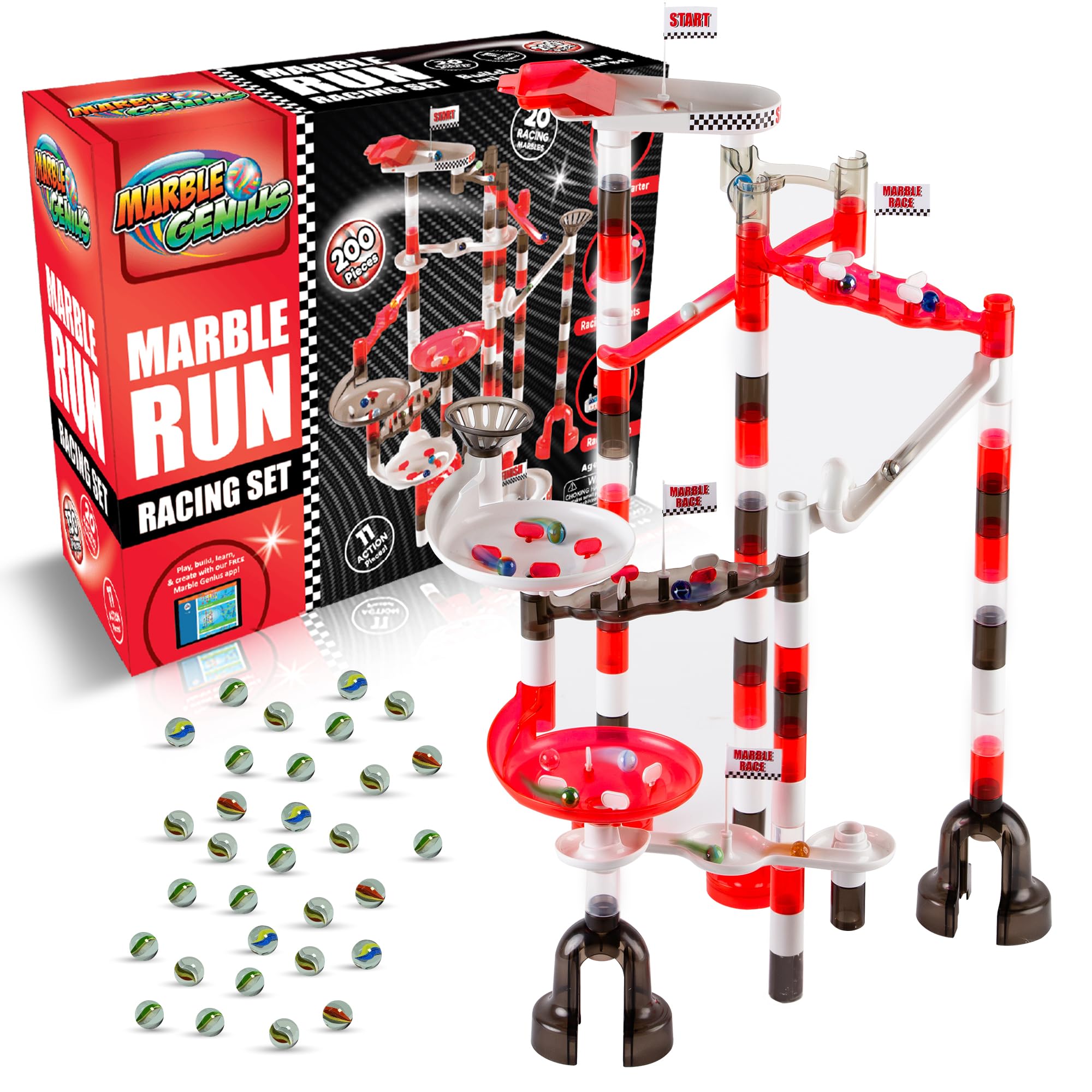 Marble Genius 200-Piece Marble Run Racing Set - STEM Educational Building Blocks Toy for Kids | Marble Maze Tower & Race Track Game | Perfect for Birthday Gifts & Indoor Playtime