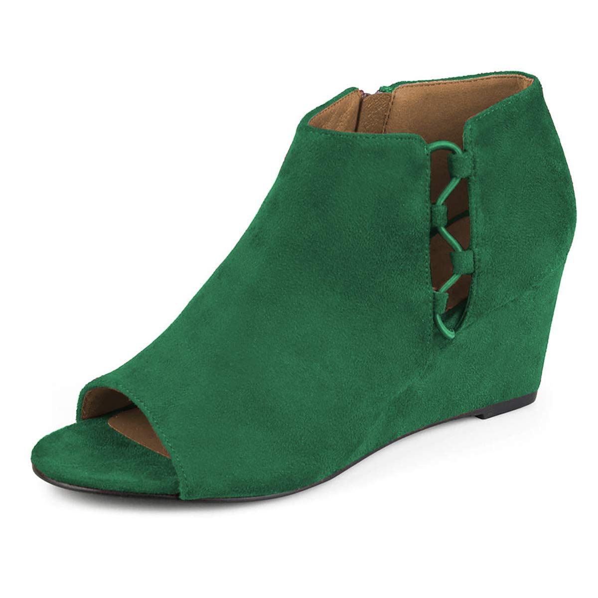 FSJ Women's Classic Open Peep Toe Wedge Ankle Boots - Mid Heel Side Zipper Dressy Booties for Office, Party & Work - Trendy Comfort Shoes US Size 4-15 - Perfect for Business Casual, Date Night & Special Occasions