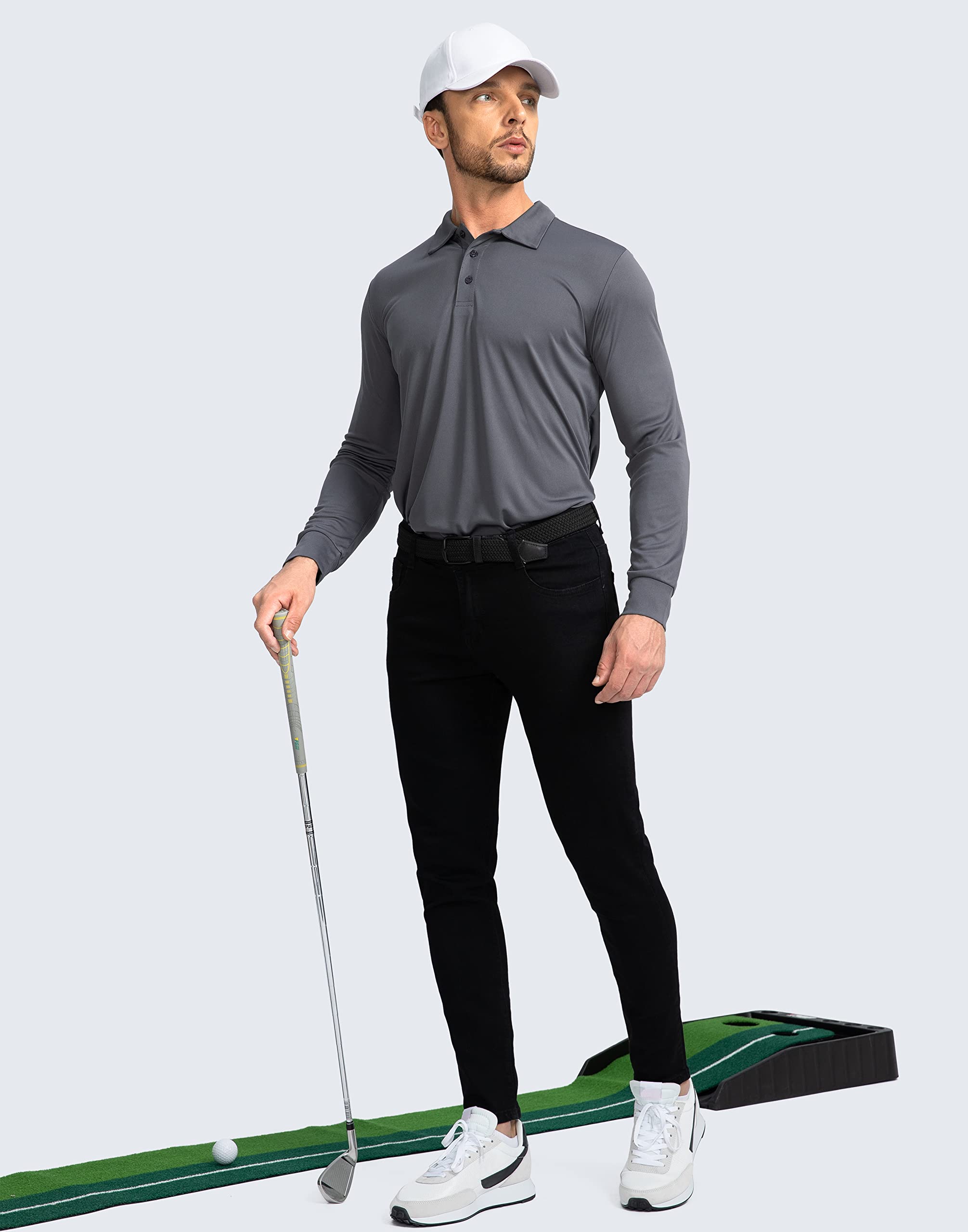 Men's Long Sleeve Polo Shirt - UPF 50+ Sun Protection, Lightweight & Breathable Golf Shirt for Work, Fishing & Outdoor Activities | Moisture Wicking & UV Protection for Golf, Hiking & Summer Wear