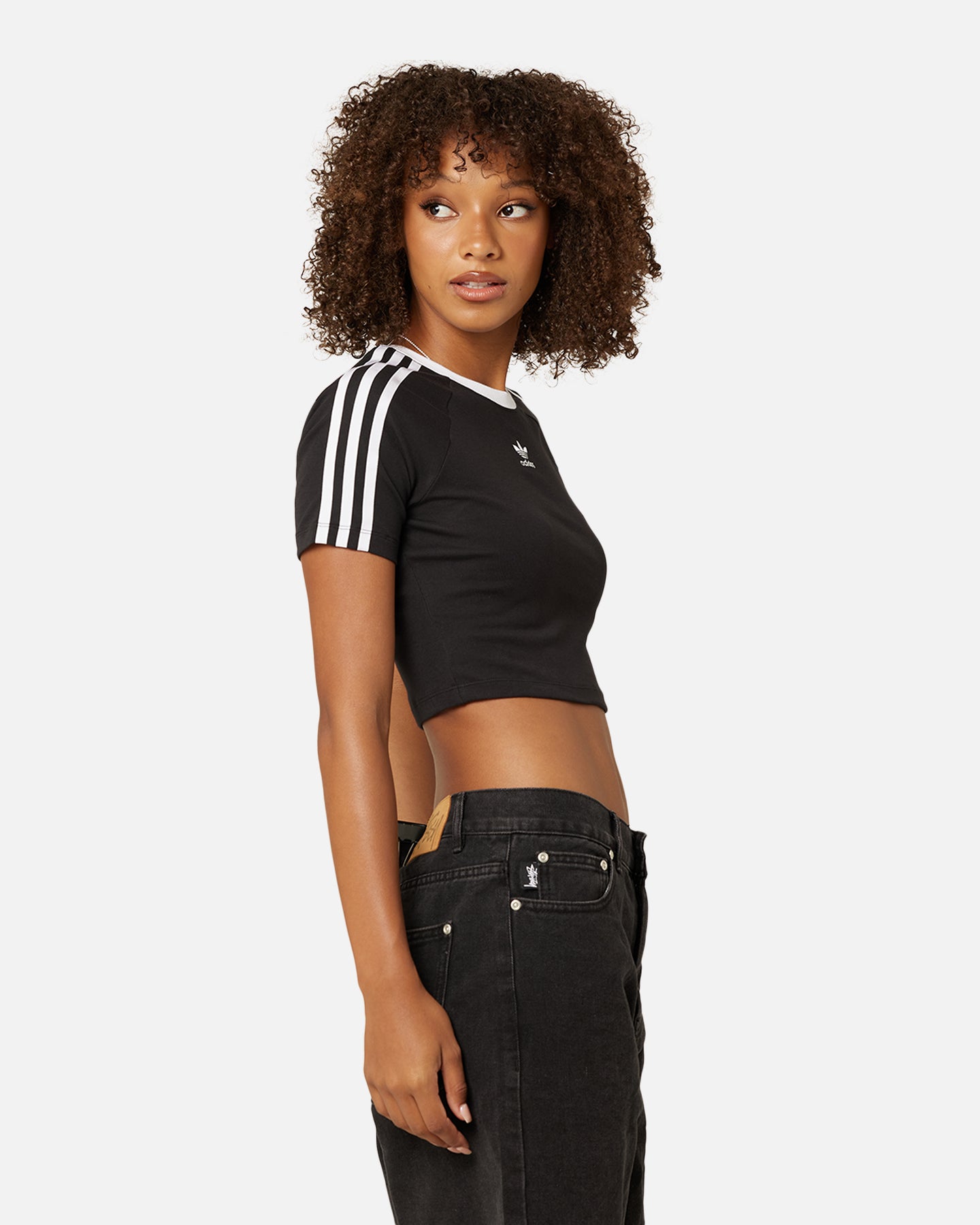 Adidas Women's 3 Stripes Baby T-Shirt - Black Cotton Short Sleeve Tee for Girls | Perfect for Casual Wear, Playdates & Family Outings