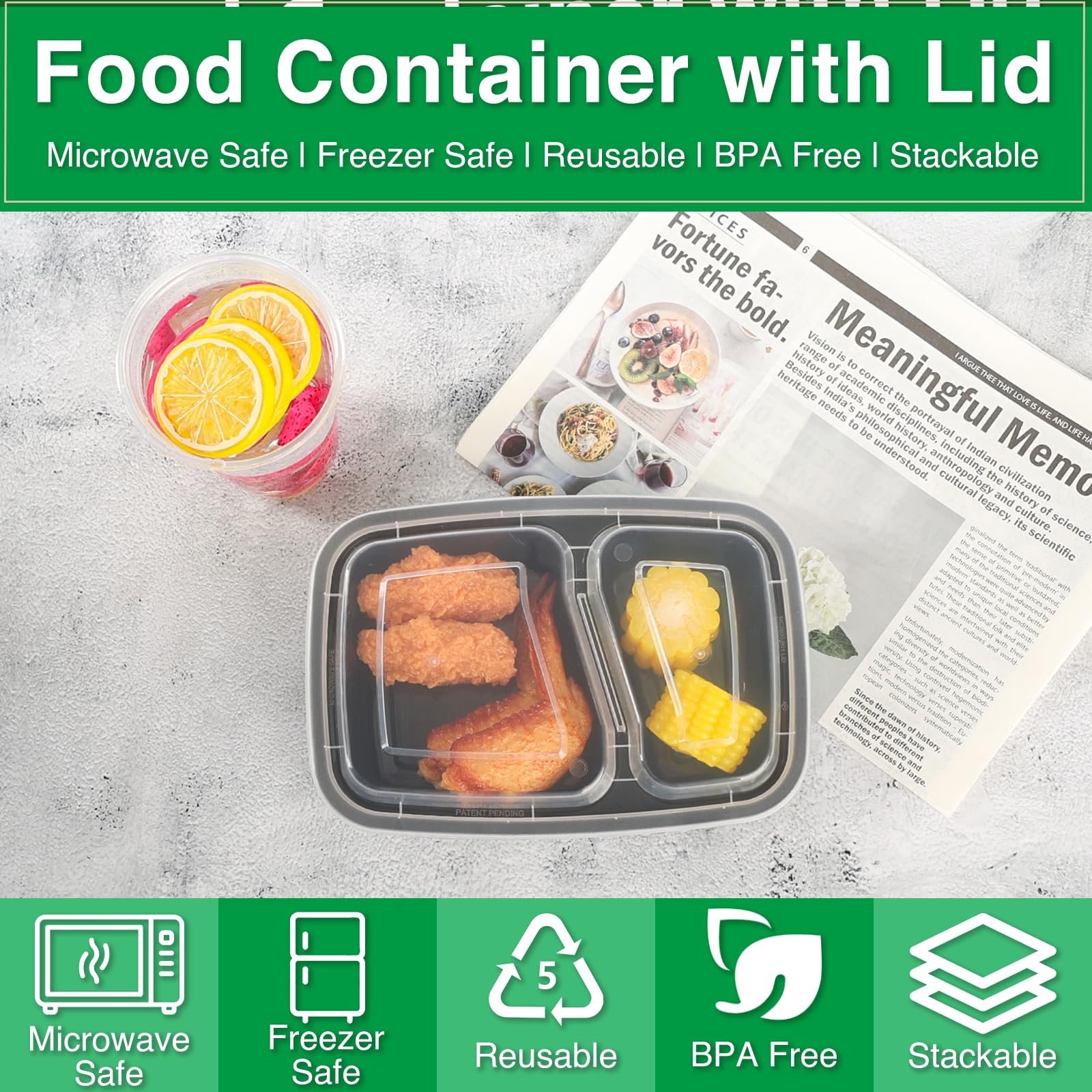30 Pack 2-Compartment Meal Prep Containers - 29 oz Reusable BPA-Free Food Storage with Lids | Microwave, Dishwasher & Freezer Safe | Stackable for Easy Storage | Perfect for Meal Prepping, Takeout & Leftovers