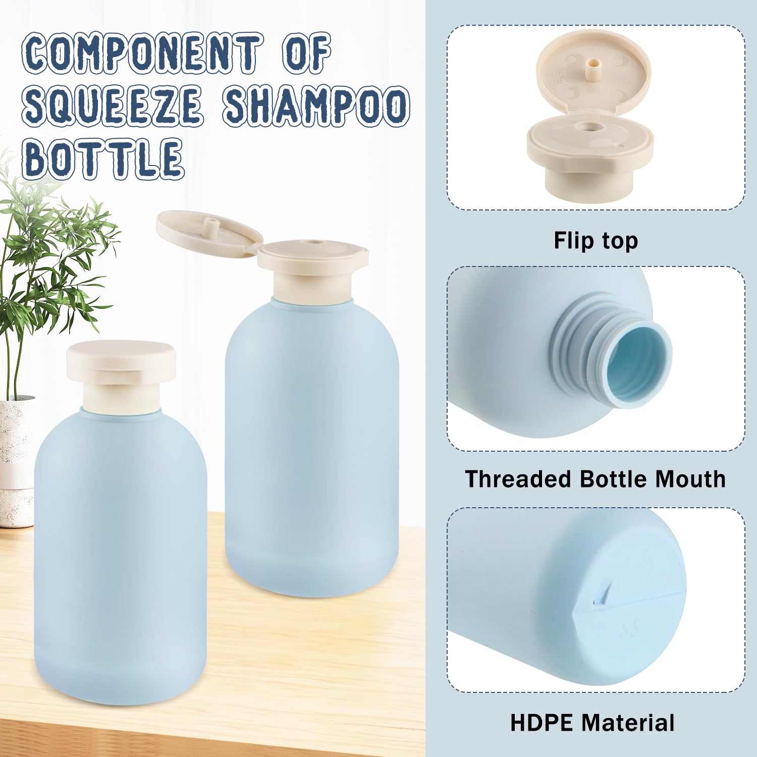 6 Pack 6.7 oz/200ml Empty Refillable Plastic Travel Shampoo Bottles with Flip Top Cap - Leakproof Squeeze Containers for Lotion, Cream, Conditioner & Toiletries - Includes Silicone Funnel (Blue) - Perfect for Air Travel, Gym Bag & Camping Essentials