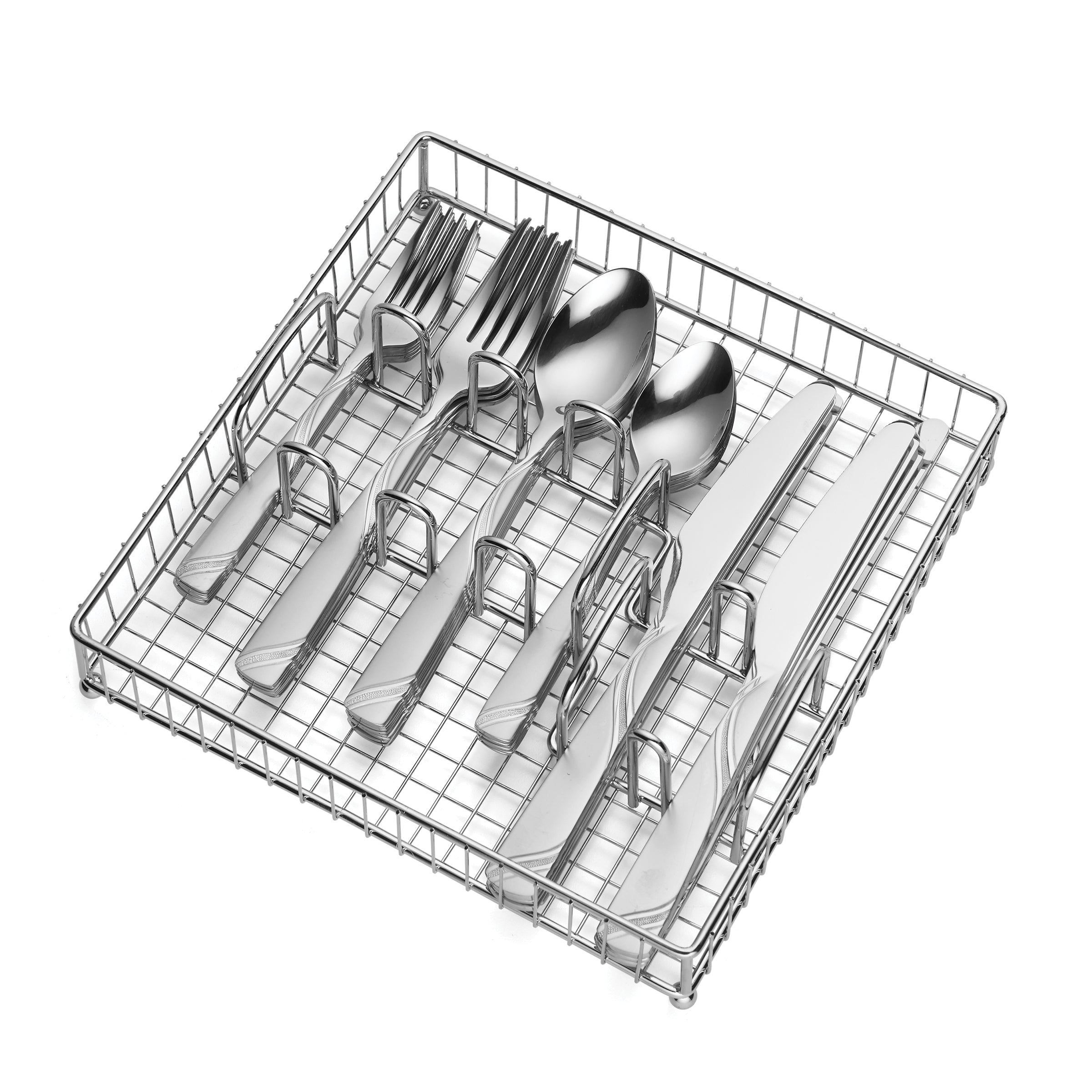 Tabitha 40-Piece Stainless Steel Flatware Set with Chrome Storage Caddy - Elegant Cutlery for Dining, Parties, and Everyday Use