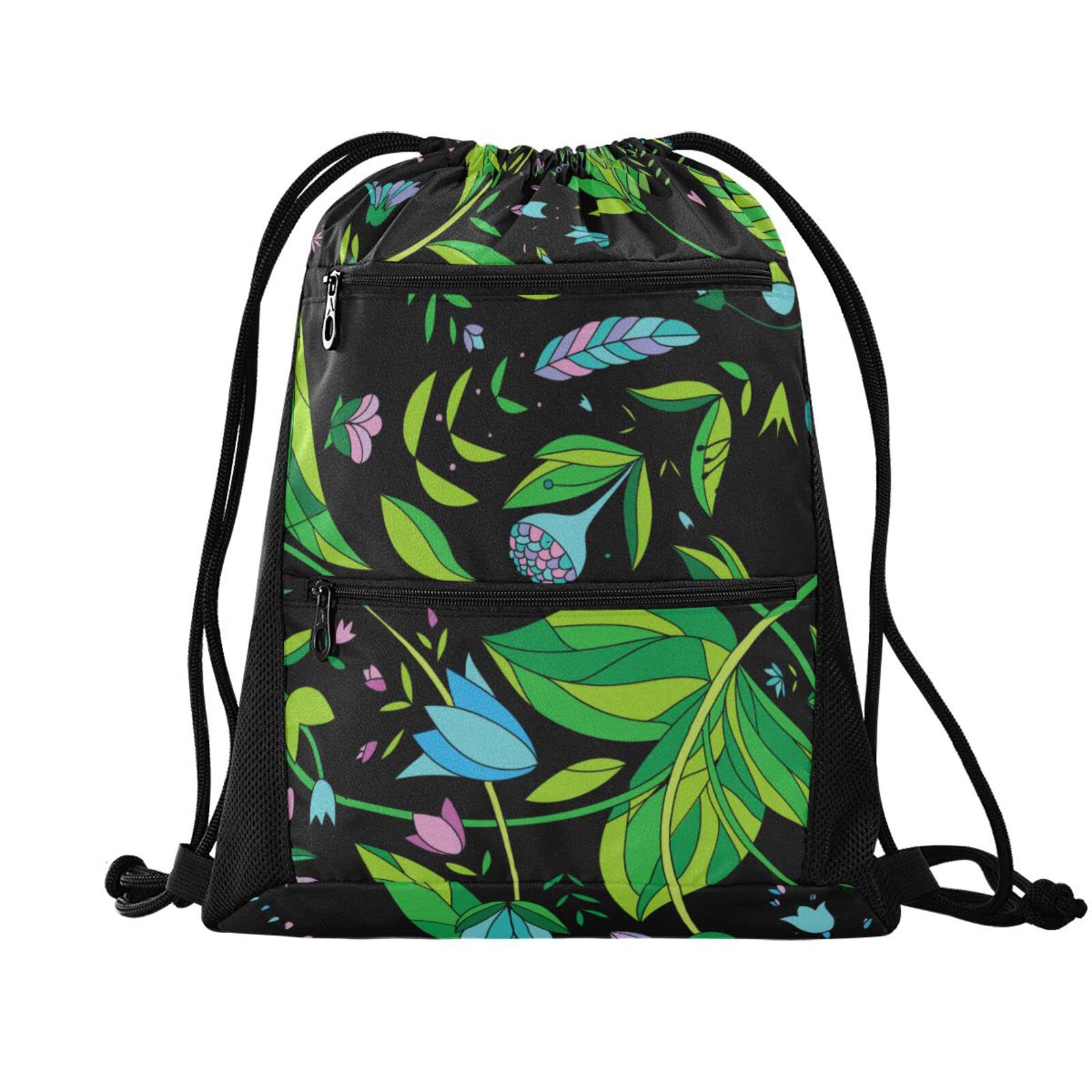 Lightweight Drawstring Backpack for Women & Men - Breathable Mesh Gym Sack with Zipper Pocket - Perfect for Sports, Yoga, Swimming & Shopping - Adjustable Cinch Sling Bag (Pattern 572, One Size) - Great for Workouts, Travel & Daily Use