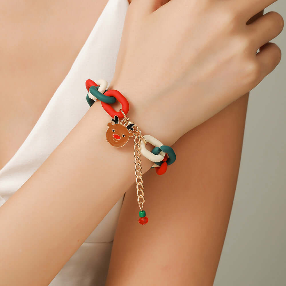 Santa Claus Acrylic Link Holiday Christmas Bracelet | D1045 | Perfect for Christmas Parties, Gift Exchanges & Festive Accessories