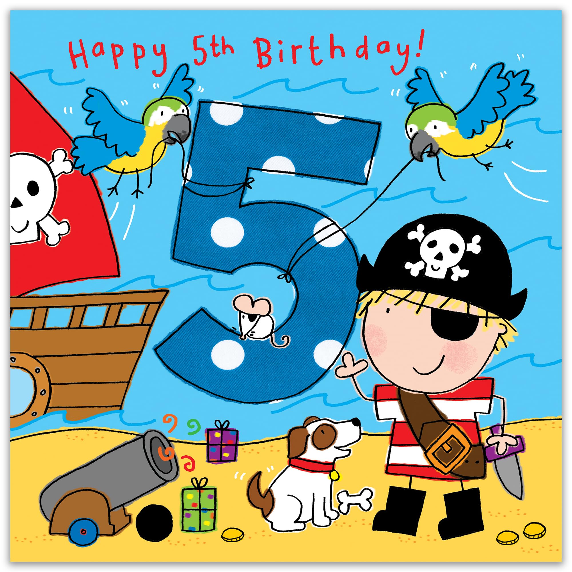 Twizler Pirate Themed 5th Birthday Card for Boys - Happy 5th Birthday Greeting Card with Adventure Design - Perfect for Kids' Birthday Parties, School Celebrations & Special Moments